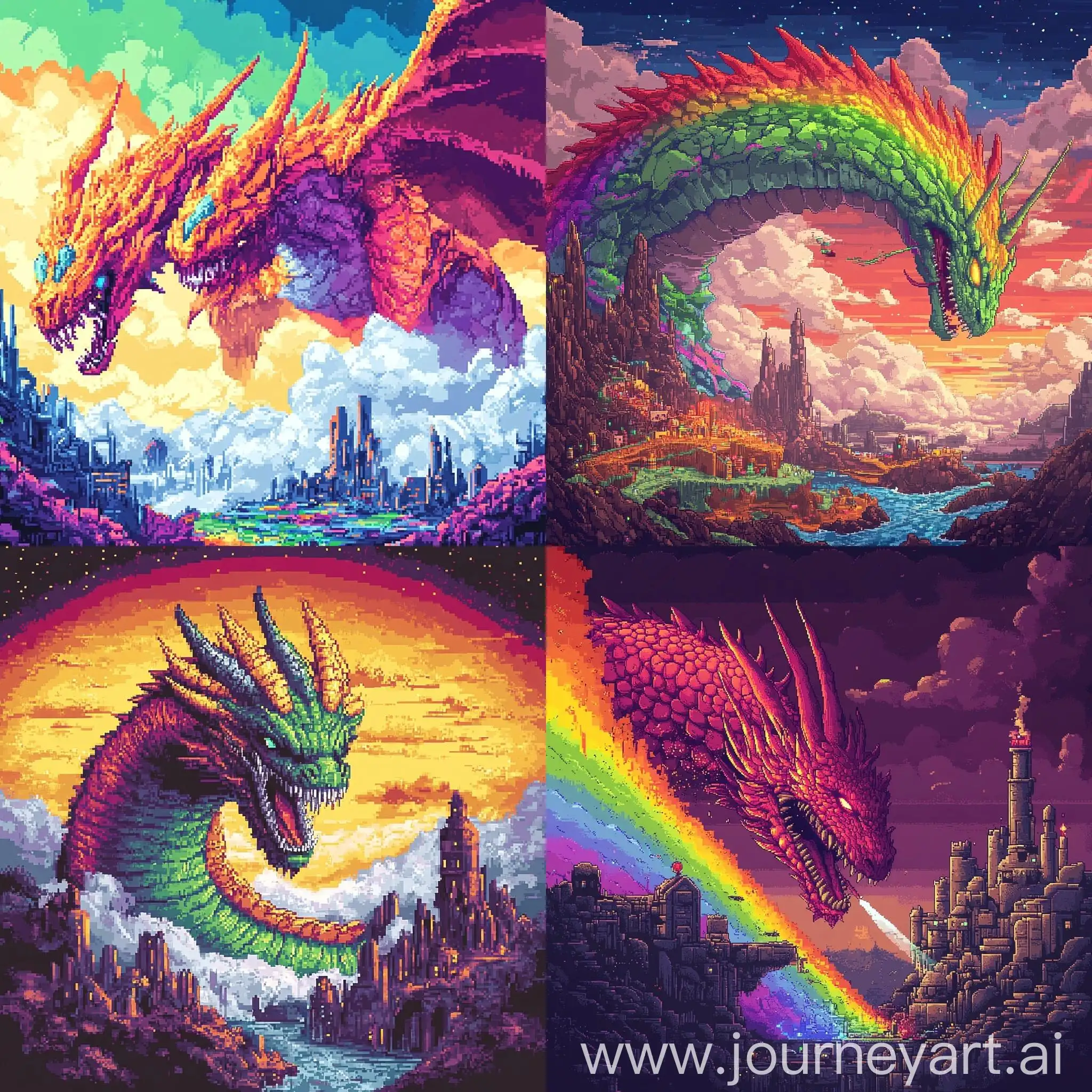 Pixel-Art-CyberDragon-in-Rainbow-Kingdom-for-1000-8bit-Songs-Collection