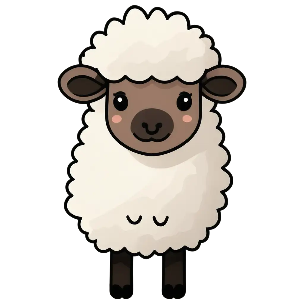 Cute-Fluffy-Sheep-Head-Cartoon-PNG-Simplified-Black-and-White-Line-Drawing