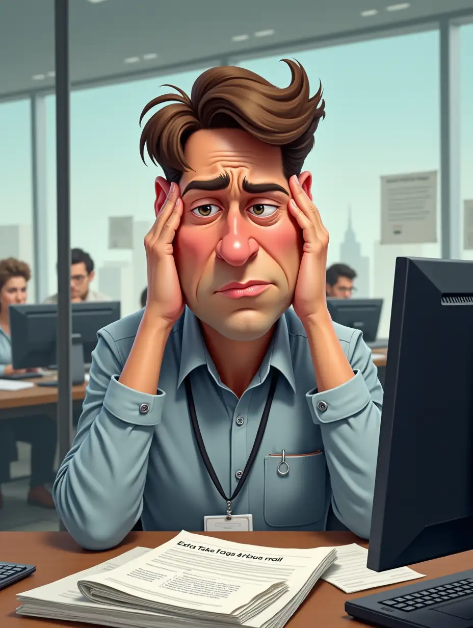 Tired-Office-Worker-Struggling-with-Extra-Tasks-at-Desk