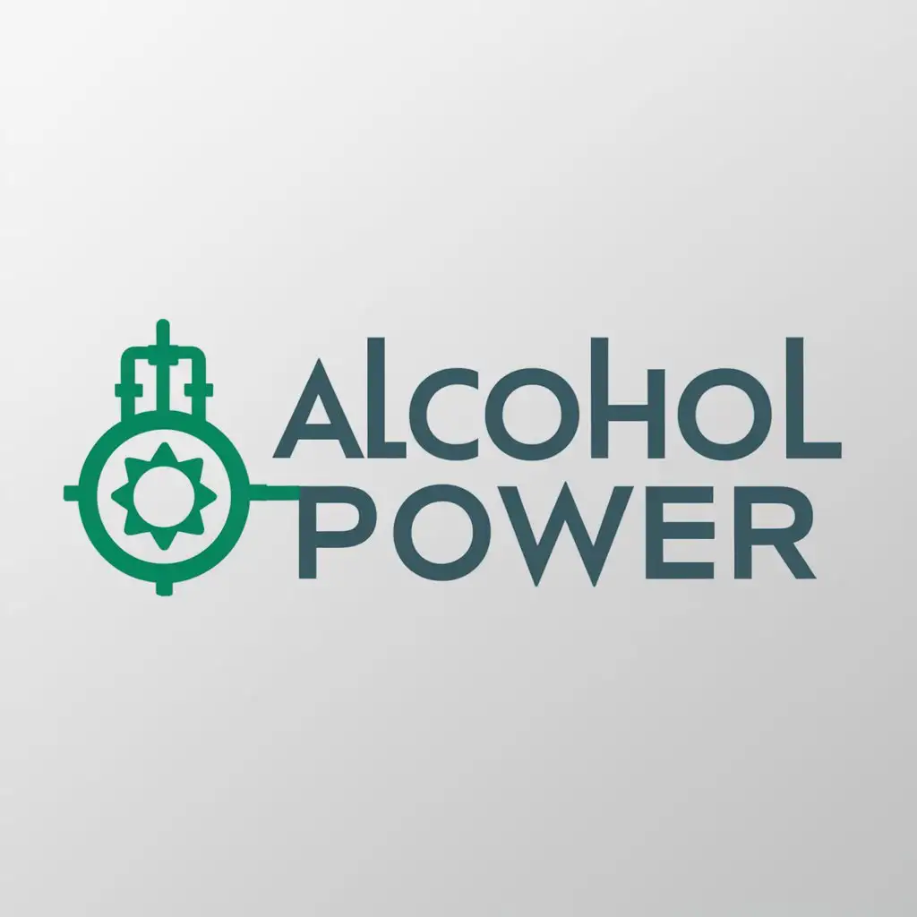 a logo design,with the text "Alcohol power", main symbol:Reactor ethanol factory green,complex,be used in chemical engineering industry,clear background