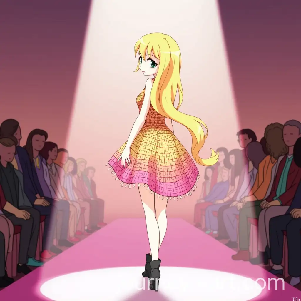Blonde-Girl-in-Pink-Microdress-Performing-on-Stage-with-Backlighting