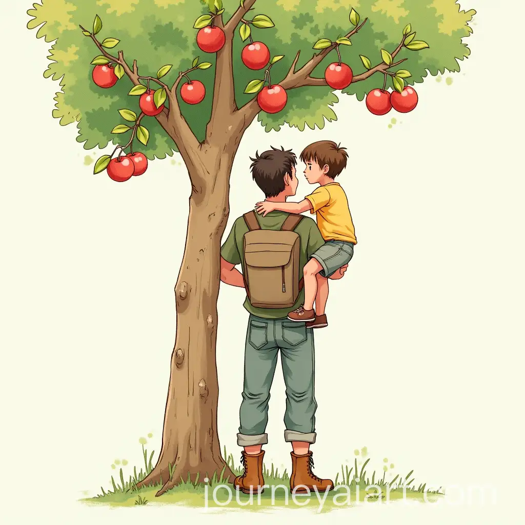 Child-Reaching-for-Fruit-from-Tree-on-Fathers-Shoulder