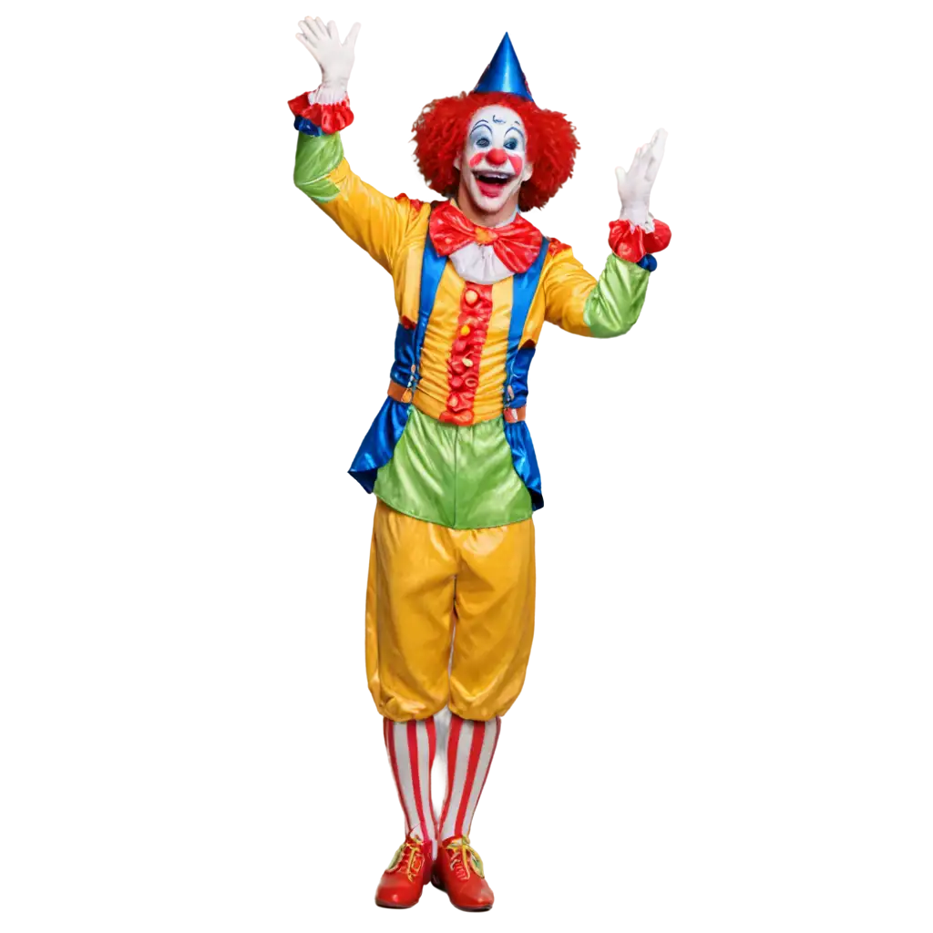 Cheerful-Clown-Raising-Hands-in-Joy-HighQuality-PNG-Image-for-Diverse-Uses