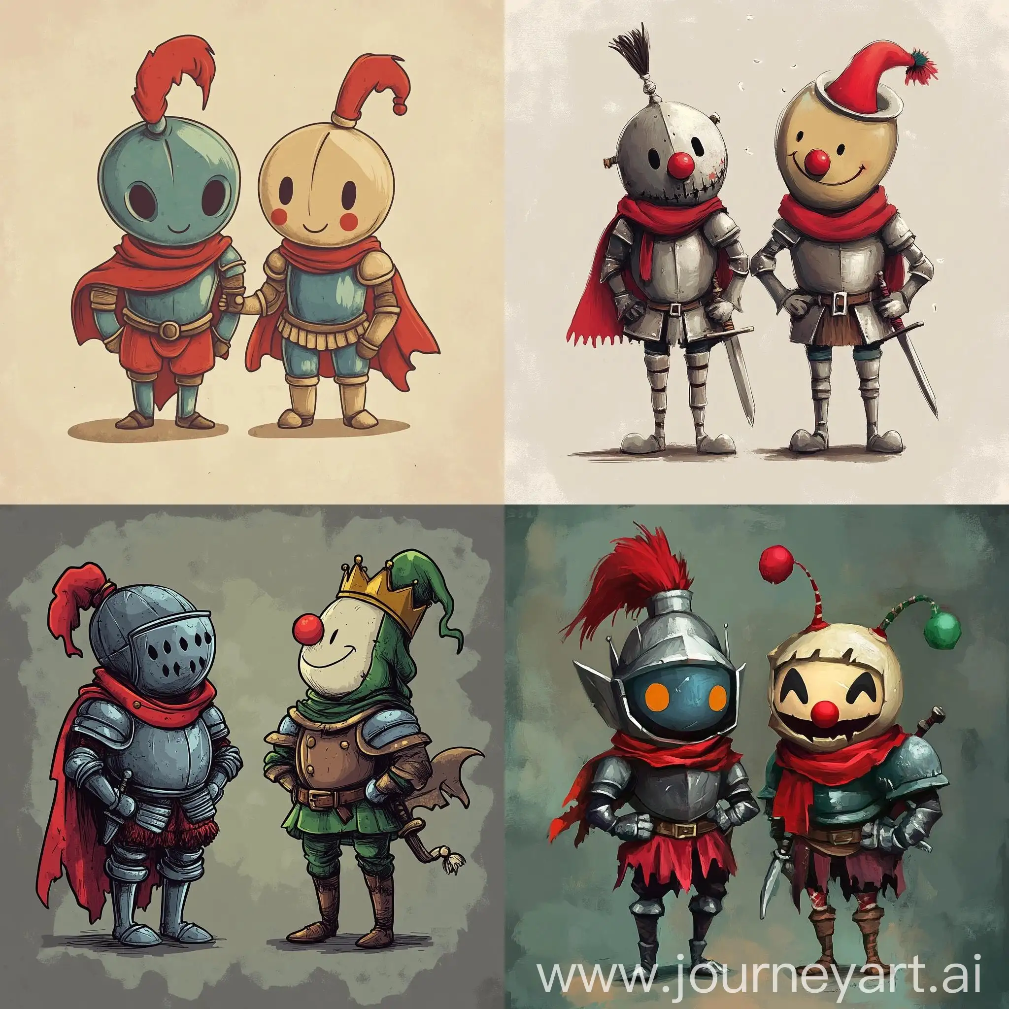 Knight-and-Jester-Cartoon-Characters-with-Humorous-Props