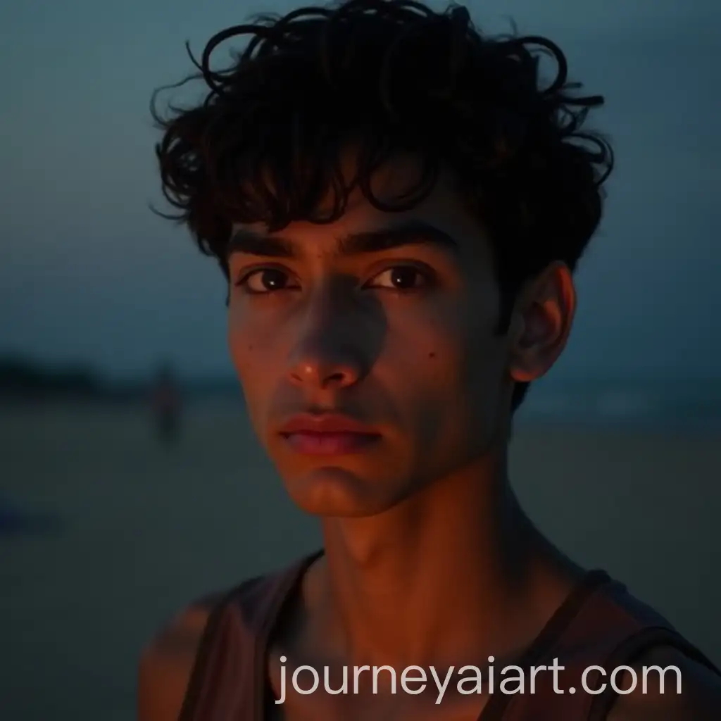 Young-Man-Playing-Kabaddi-with-Friends-on-a-Beach-at-Night