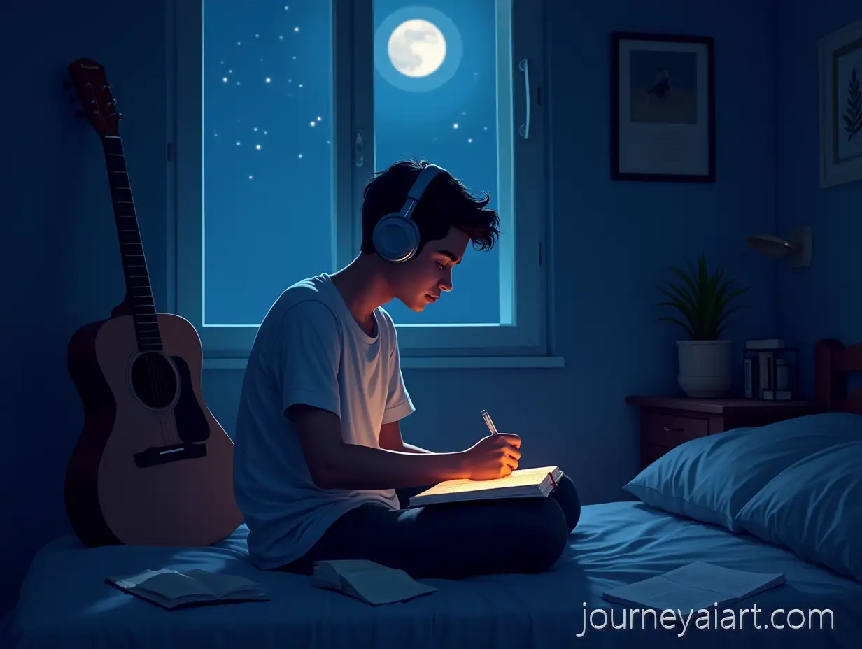 IntroIntroverted-boy-writing-at-nightverted-Bangladeshi-Boy-Writing-at-Night-in-a-Dimly-Lit-Room