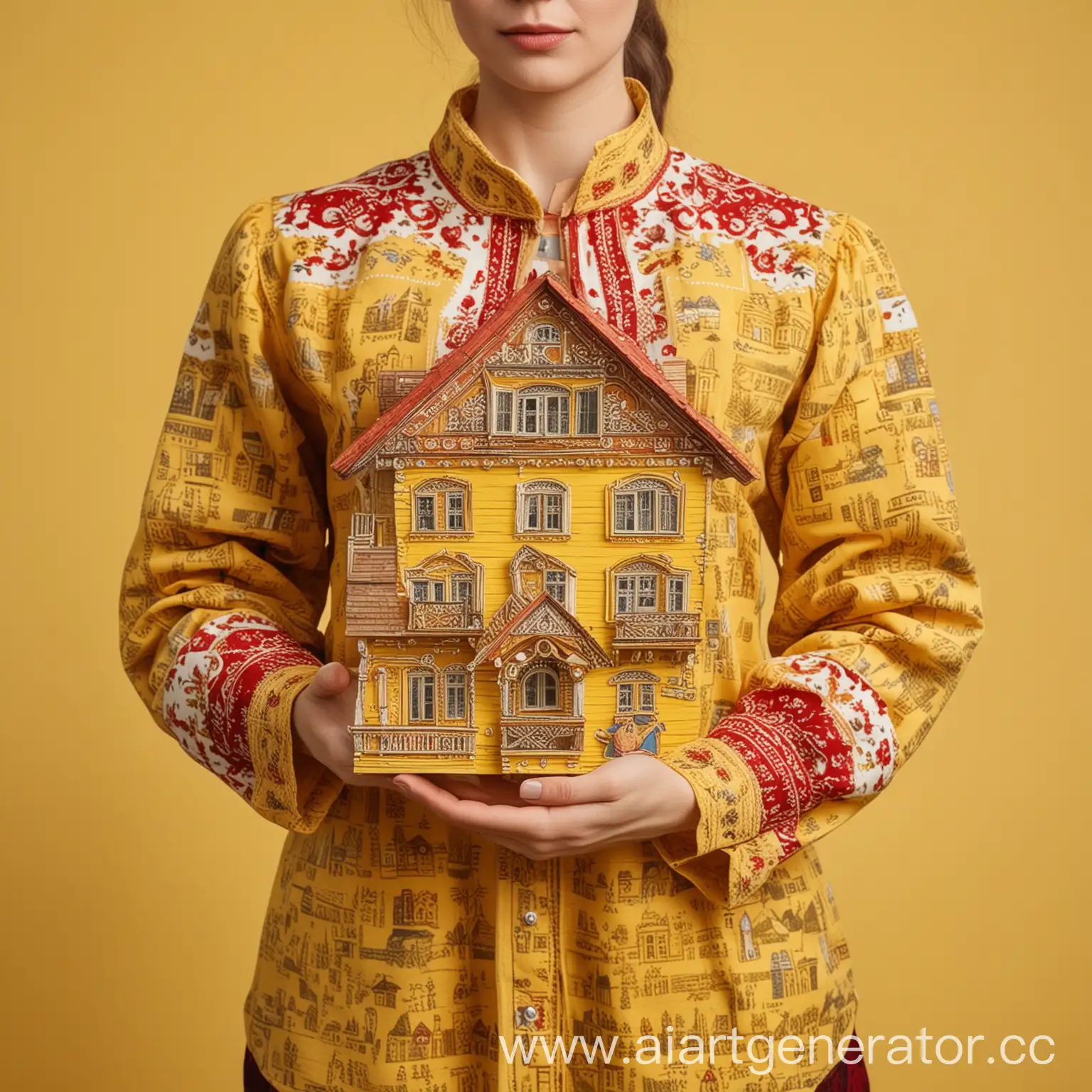 Traditional-Russian-Shirt-Holding-House-Model-Concept