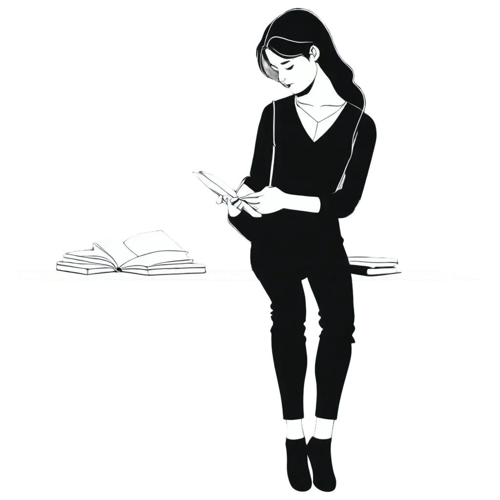 Modern-Minimalistic-PNG-Illustration-of-a-Girl-Student-with-an-Open-Book