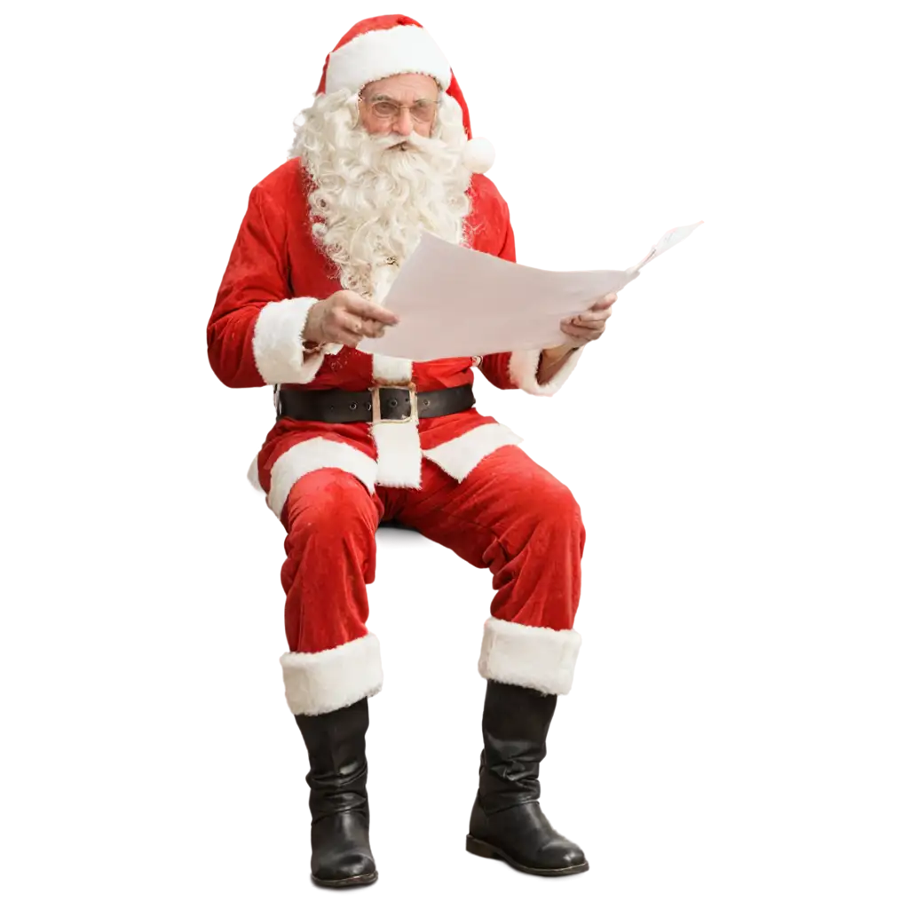 Father-Christmas-Reading-a-Little-Letter-HighQuality-PNG-Image-for-Holiday-and-Festive-Designs