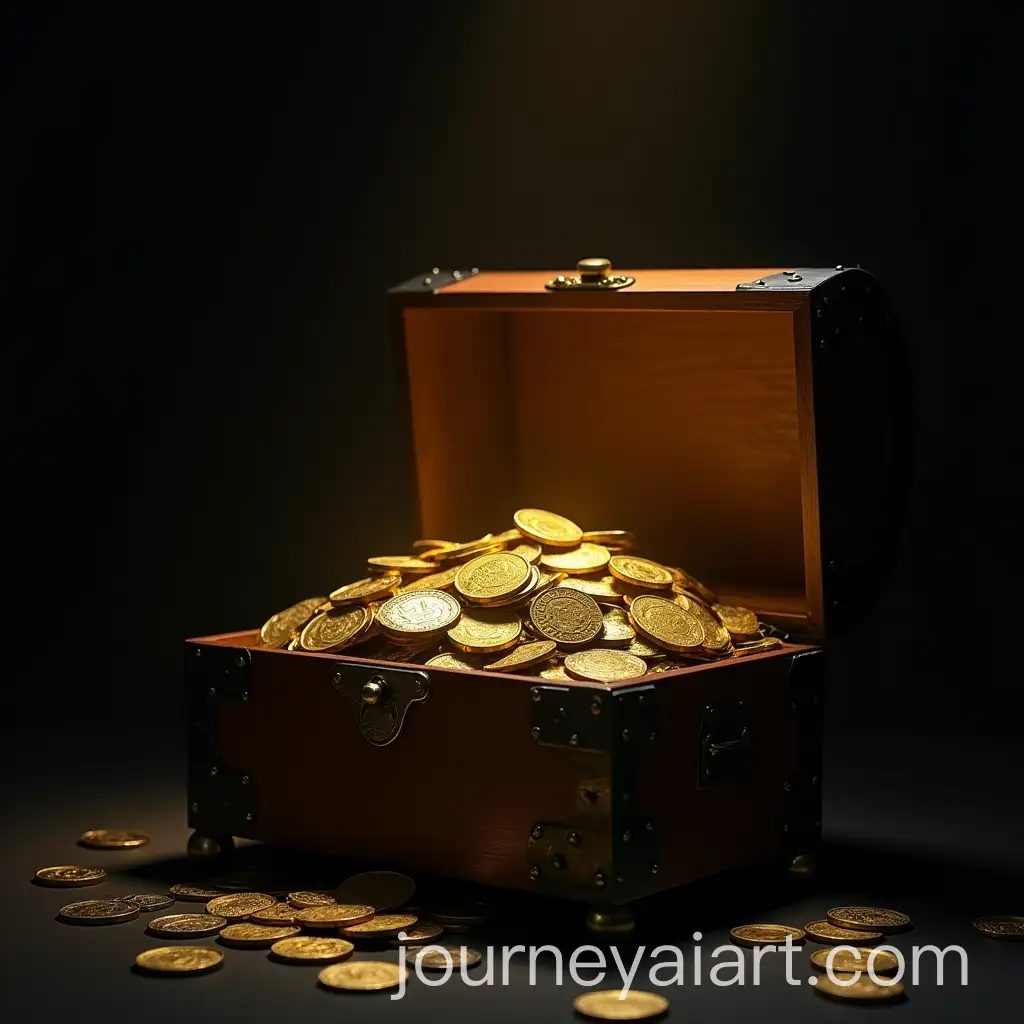 Chest-Full-of-Money-and-Gold-in-Dark-House-with-Yellow-Lighting