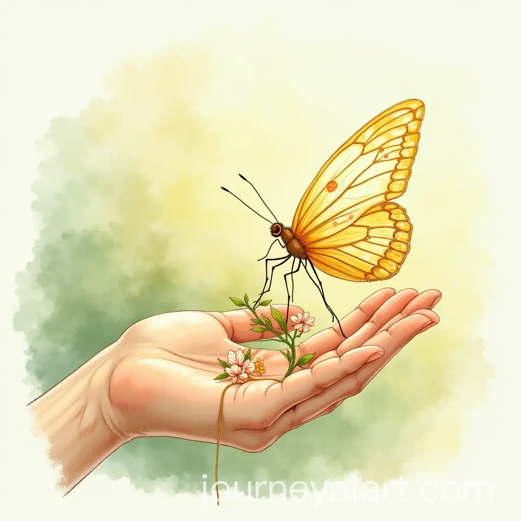 Symbolic-Illustration-of-Healing-Butterfly-Resting-on-Hand-with-Golden-Threads