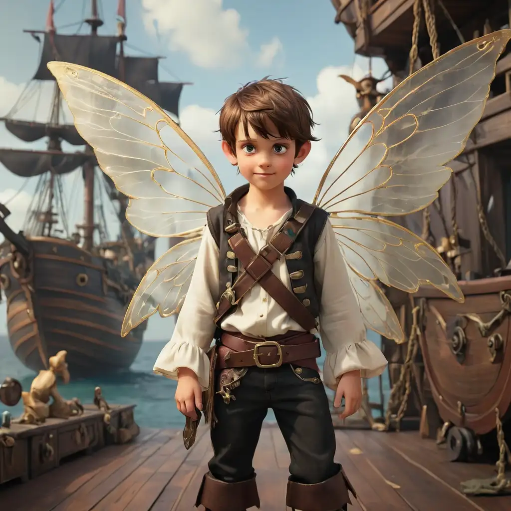 Boy Fairy Pirate with Pirate Ship Background