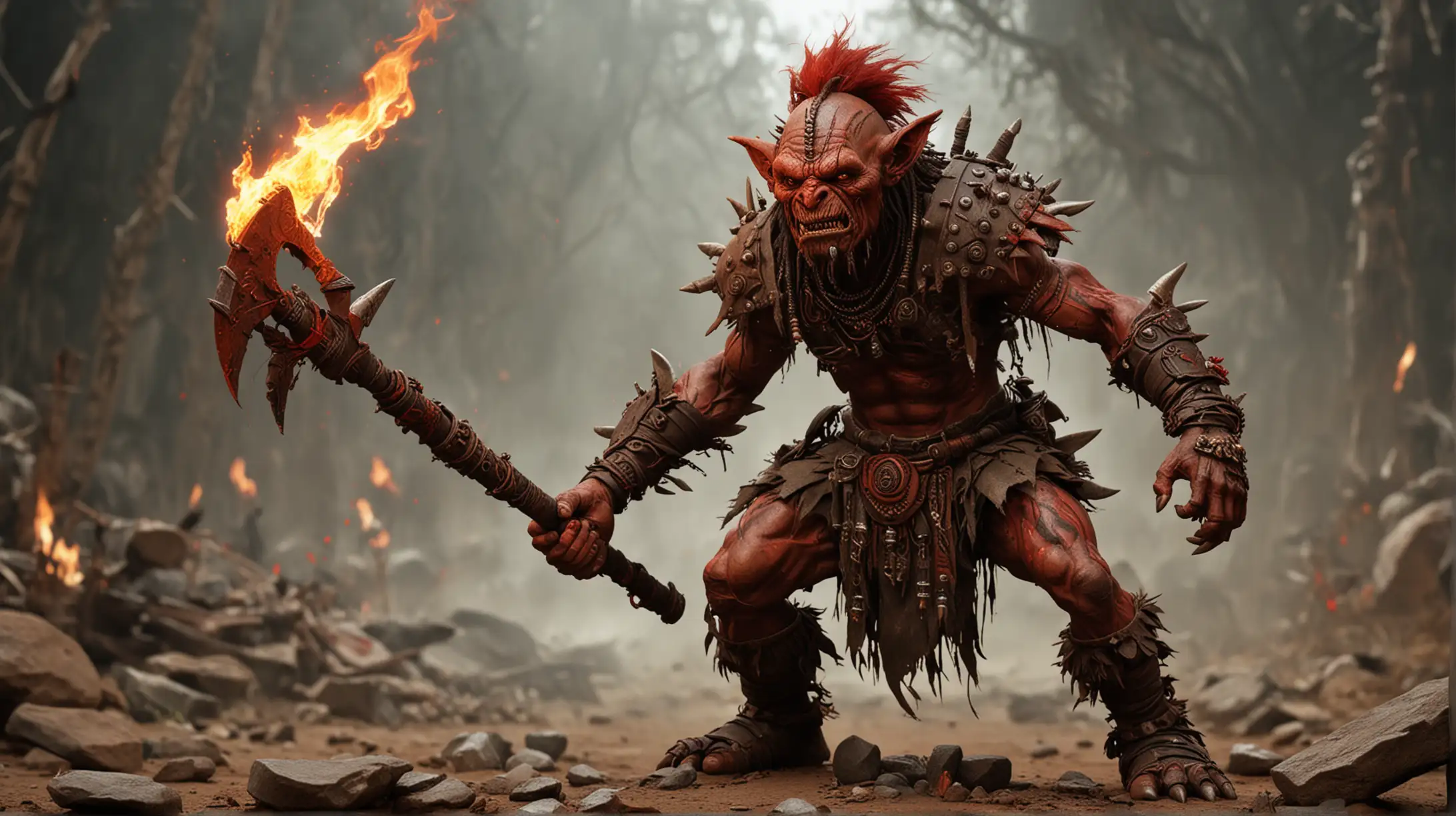 Flaming Tribal Goblin Berserker with Rusty Red War Paint and Symbols