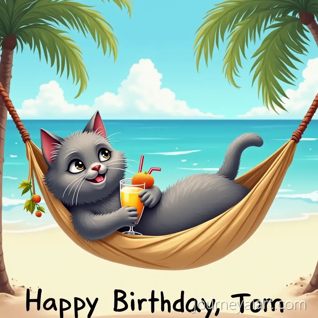 Gray-Fluffy-Cat-Relaxing-in-HammGray-cat-with-cocktailock-with-Pia-Colada-on-a-Tropical-Beach