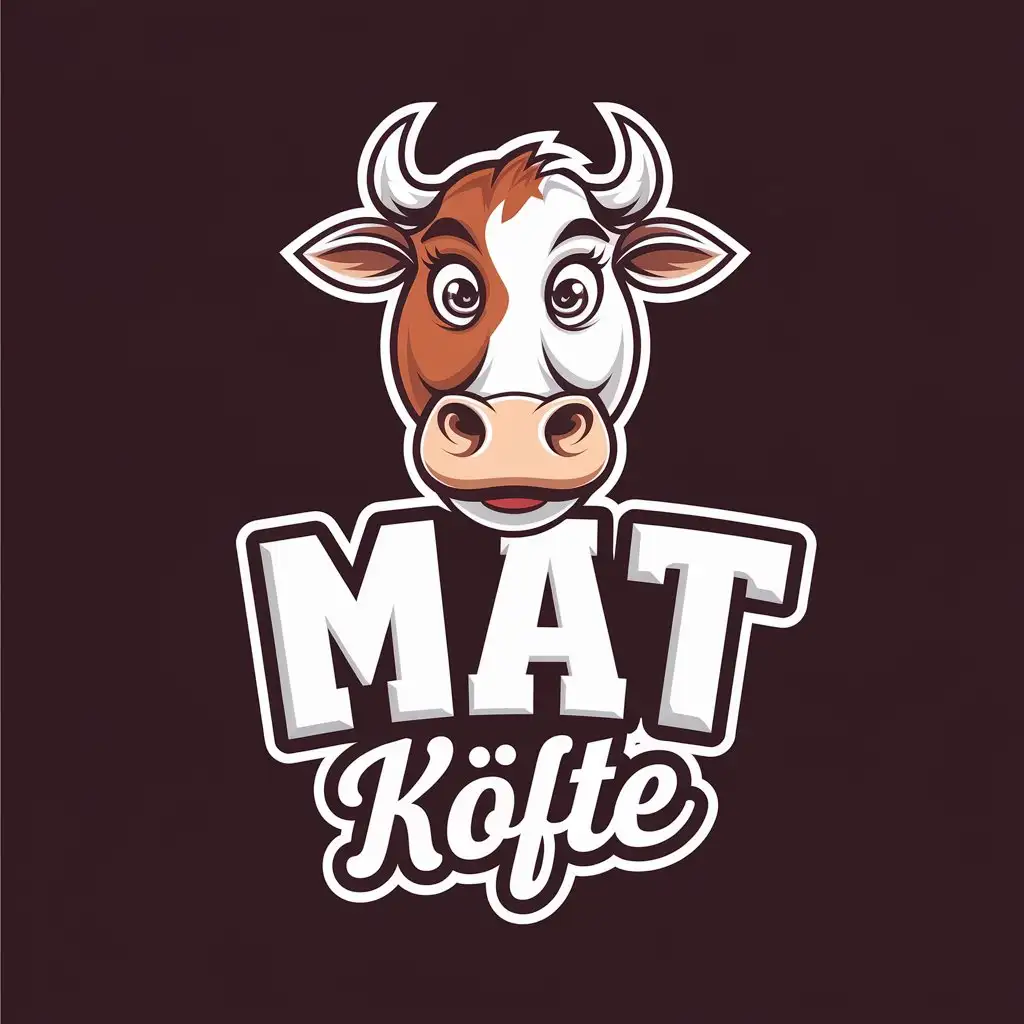 LOGO Design For MAT Kfte Cartoonish Cow Head with Playful Text on Black Background