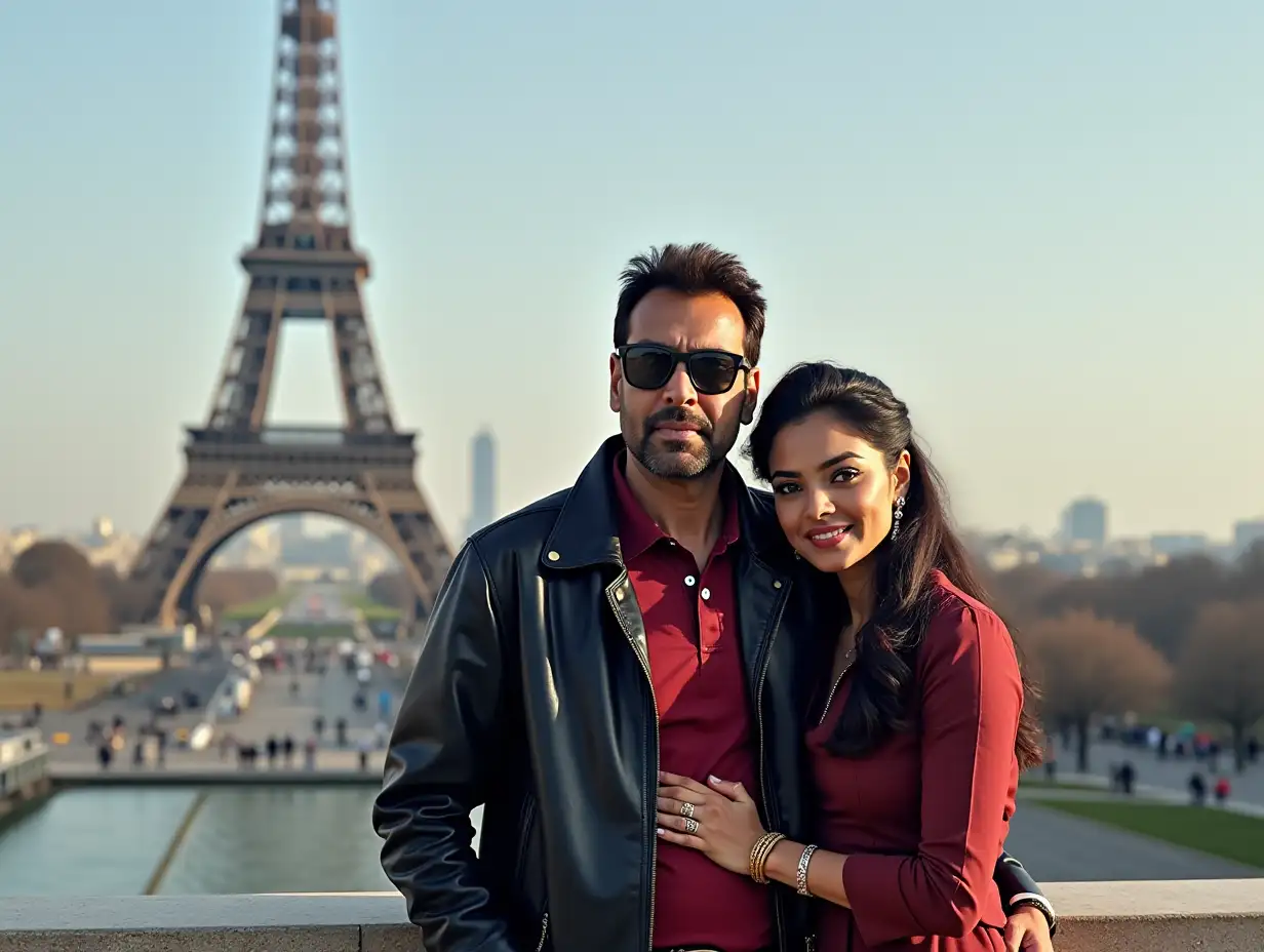 Bollywood-Stars-Ajay-Devgan-and-Kajol-Posing-Near-Eiffel-Tower-Paris-on-February-18-2025