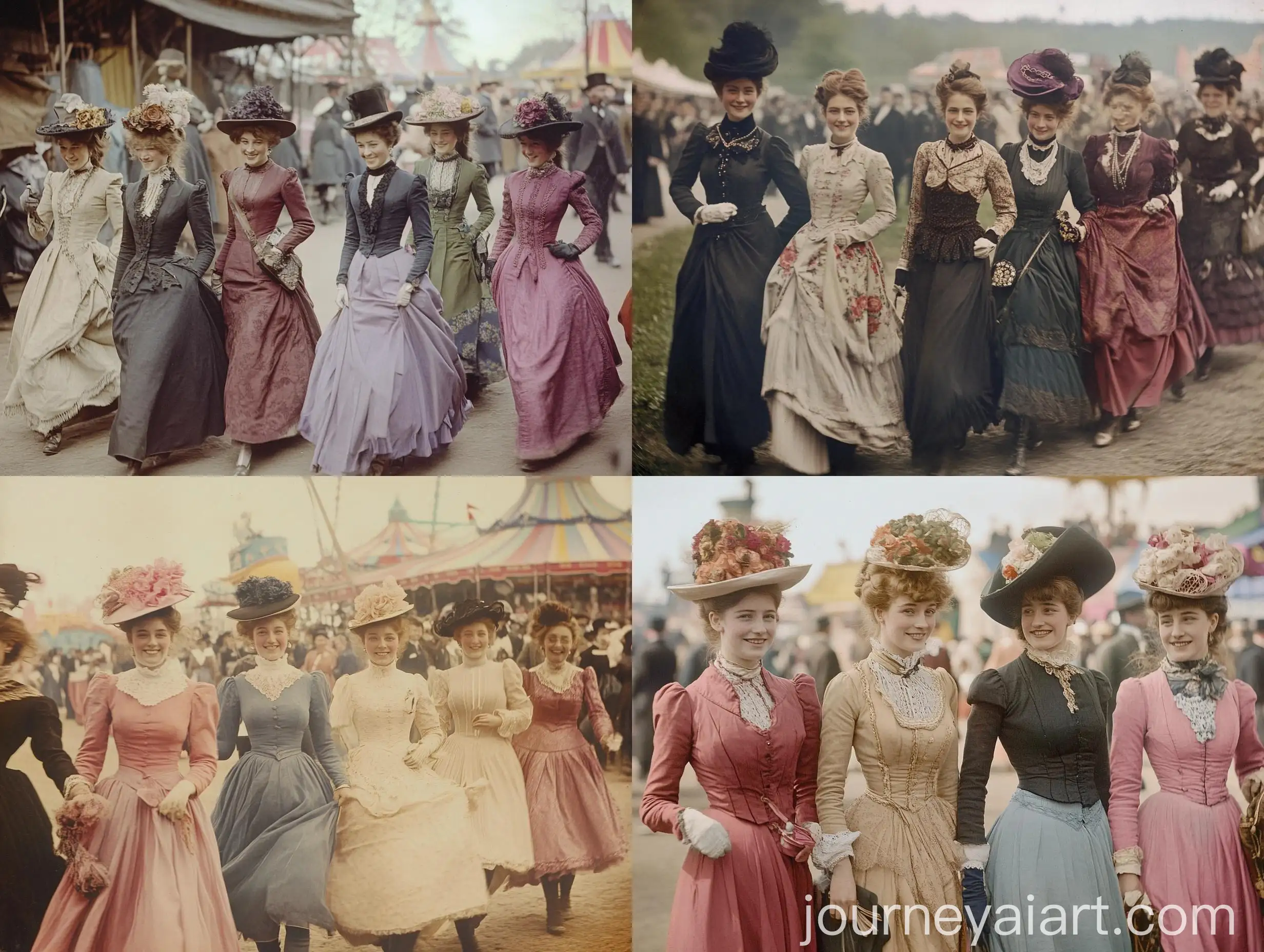 Vintage-Photograph-of-Young-Women-Strolling-Together-at-a-Fair-in-1896