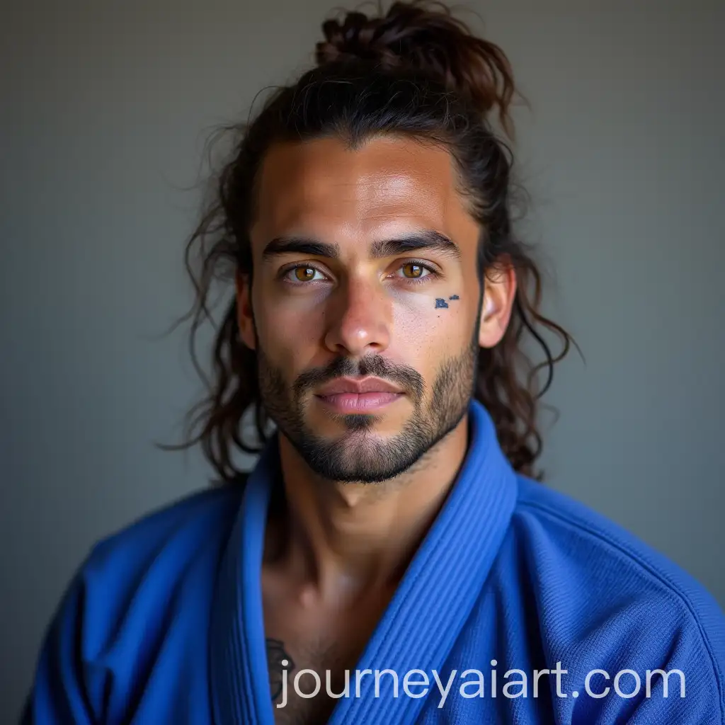 Brazilian-JiuJitsu-Practitioner-in-Blue-Kimono-with-Tanned-Skin-and-Shaved-Sides