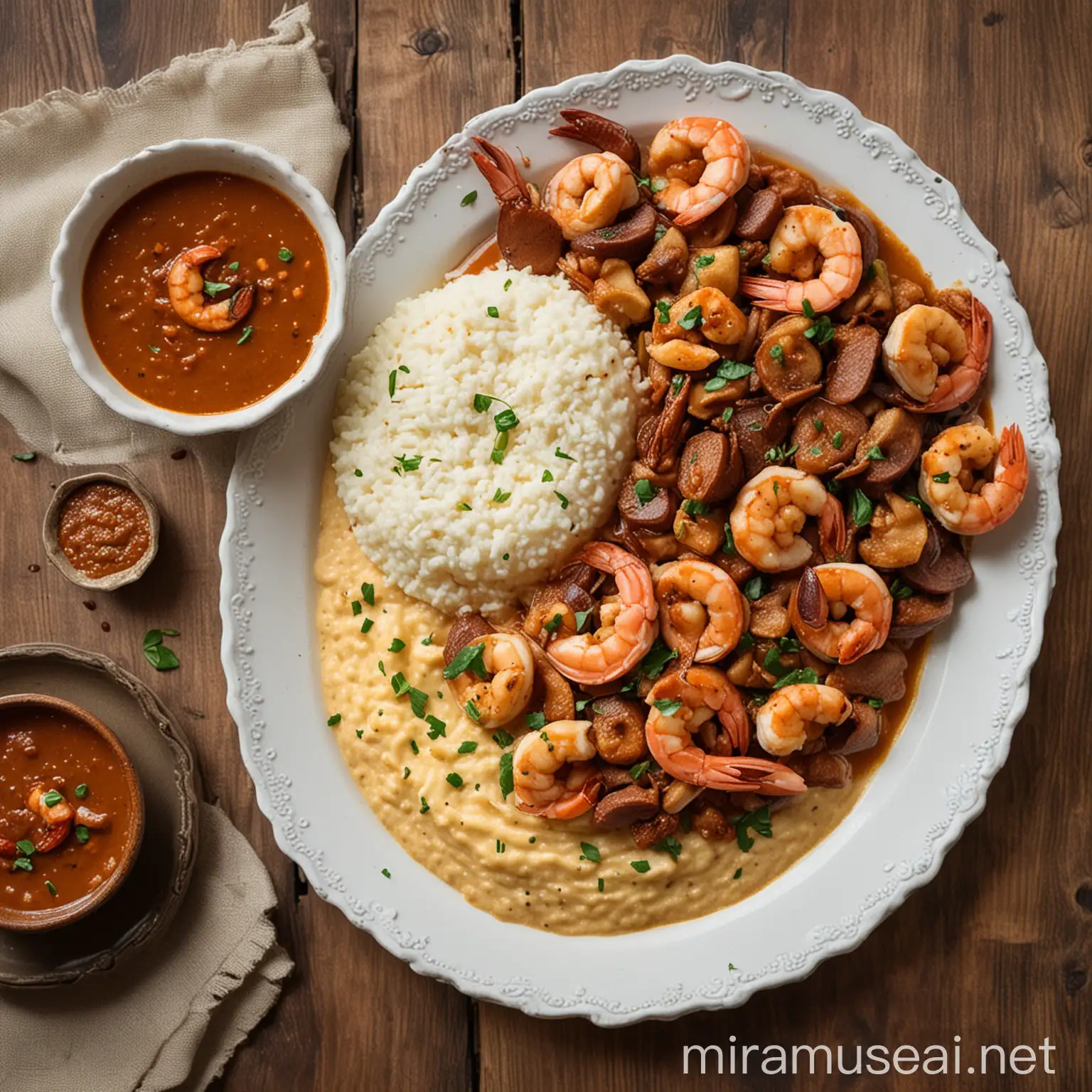 Cajun Feast with Gumbo Jambalaya Shrimp and Grits