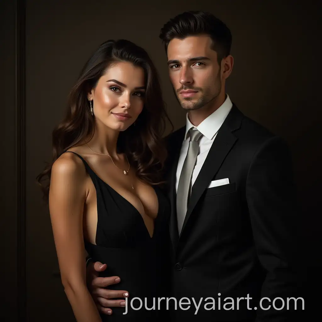 Serious-Young-Mafia-Man-with-Happy-Innocent-Lady-in-Elegant-Attire