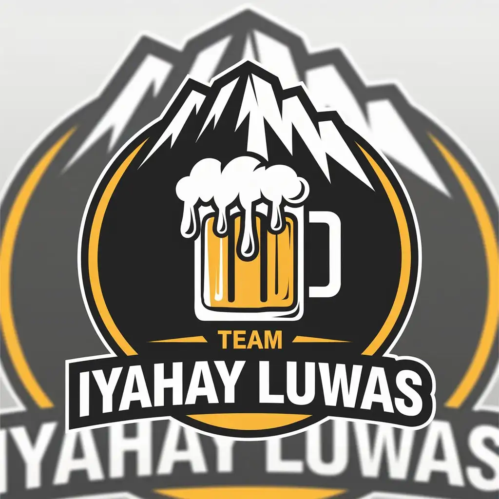 LOGO Design for Team Iyahay Luwas Mountain with Falls and Beer Mug Symbol in Vector Style