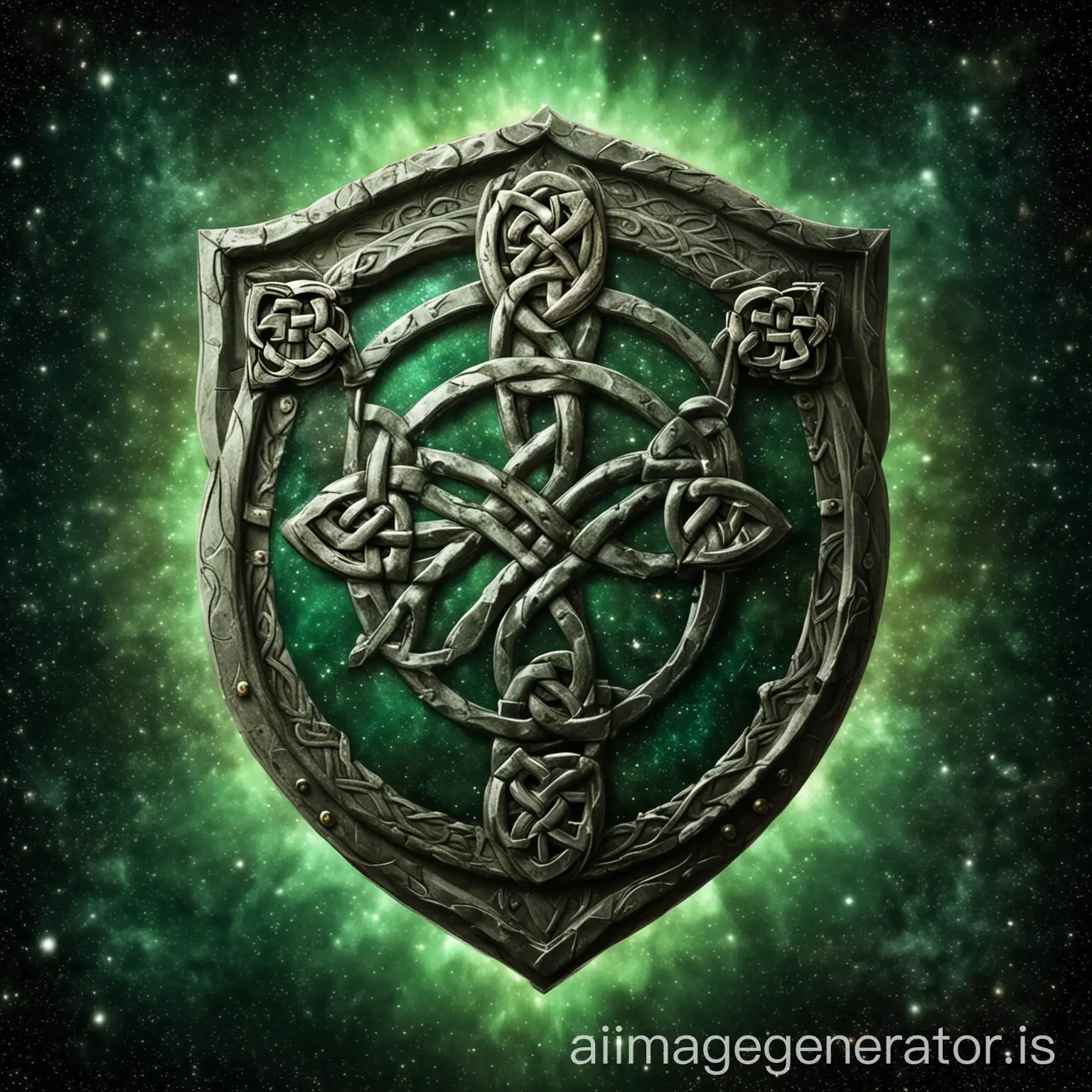 Celtic-Knot-Shield-on-Mystical-Green-Galaxy-Background