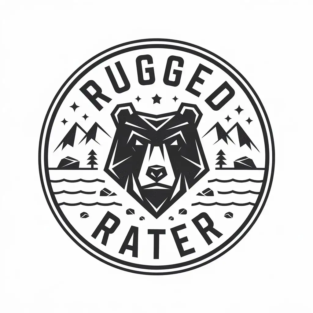 LOGO Design For Rugged Rater Abstract Bear with Mountains and Water Elements