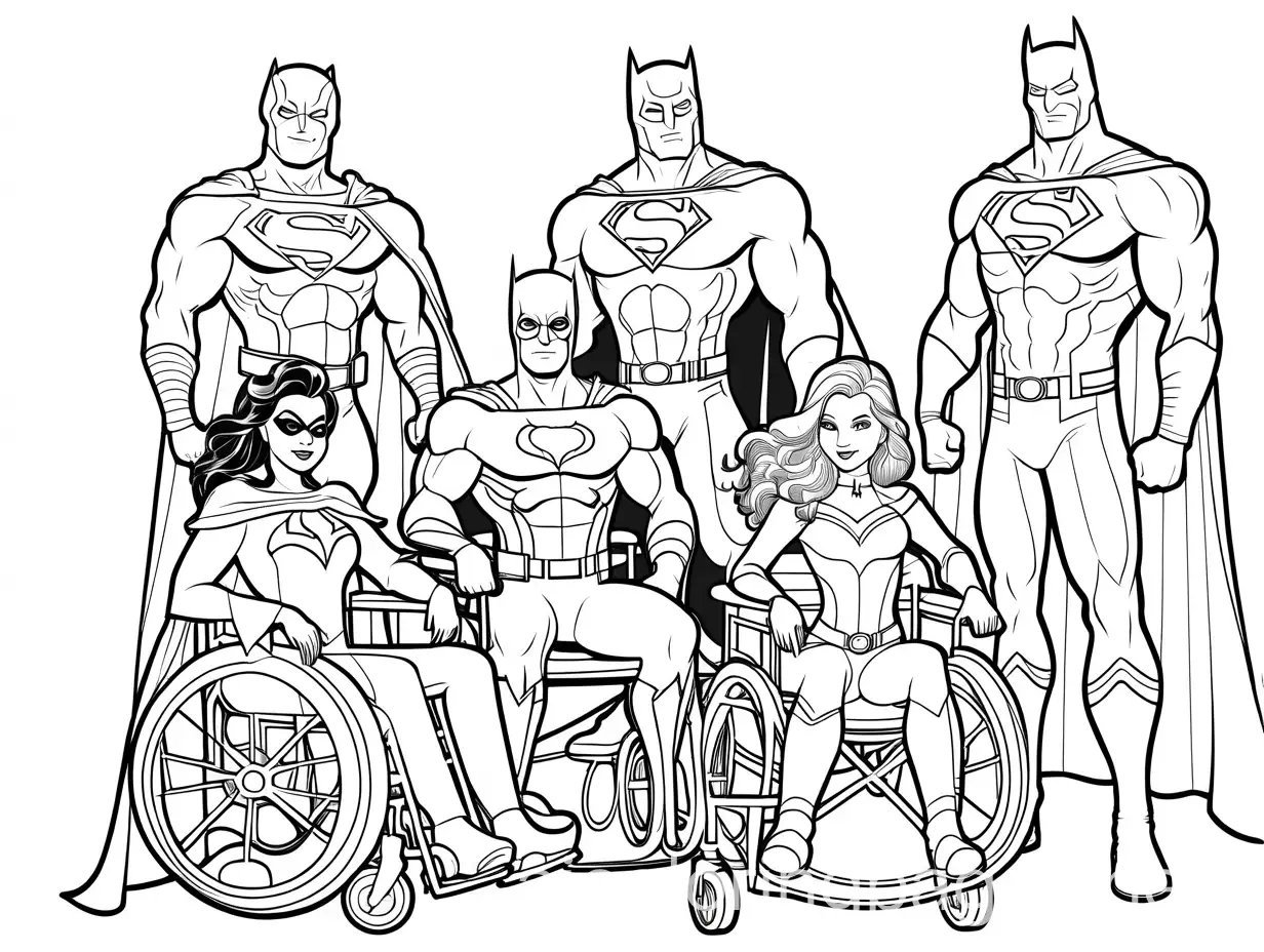 5-Wheelchair-Friends-Dressed-as-Superheroes-Coloring-Page