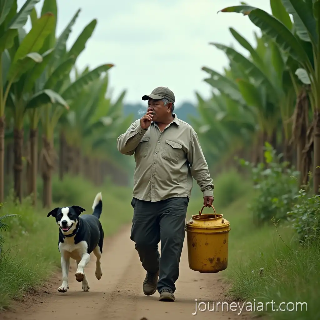 Malay-Man-Walking-Through-RubberMan-walking-in-rubber-plantation-Plantation-with-Dog-and-Cigarette