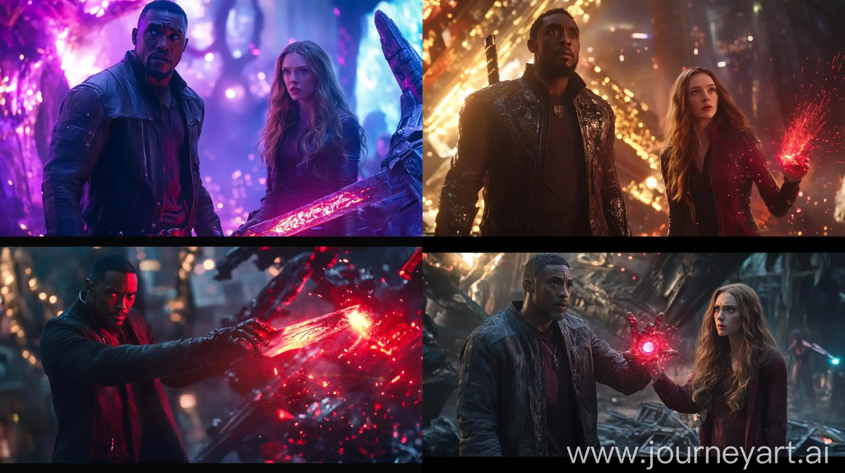 Mahershala-Ali-as-Blade-and-Elizabeth-Olsen-as-Scarlet-Witch-with-Avengers-Spaceship