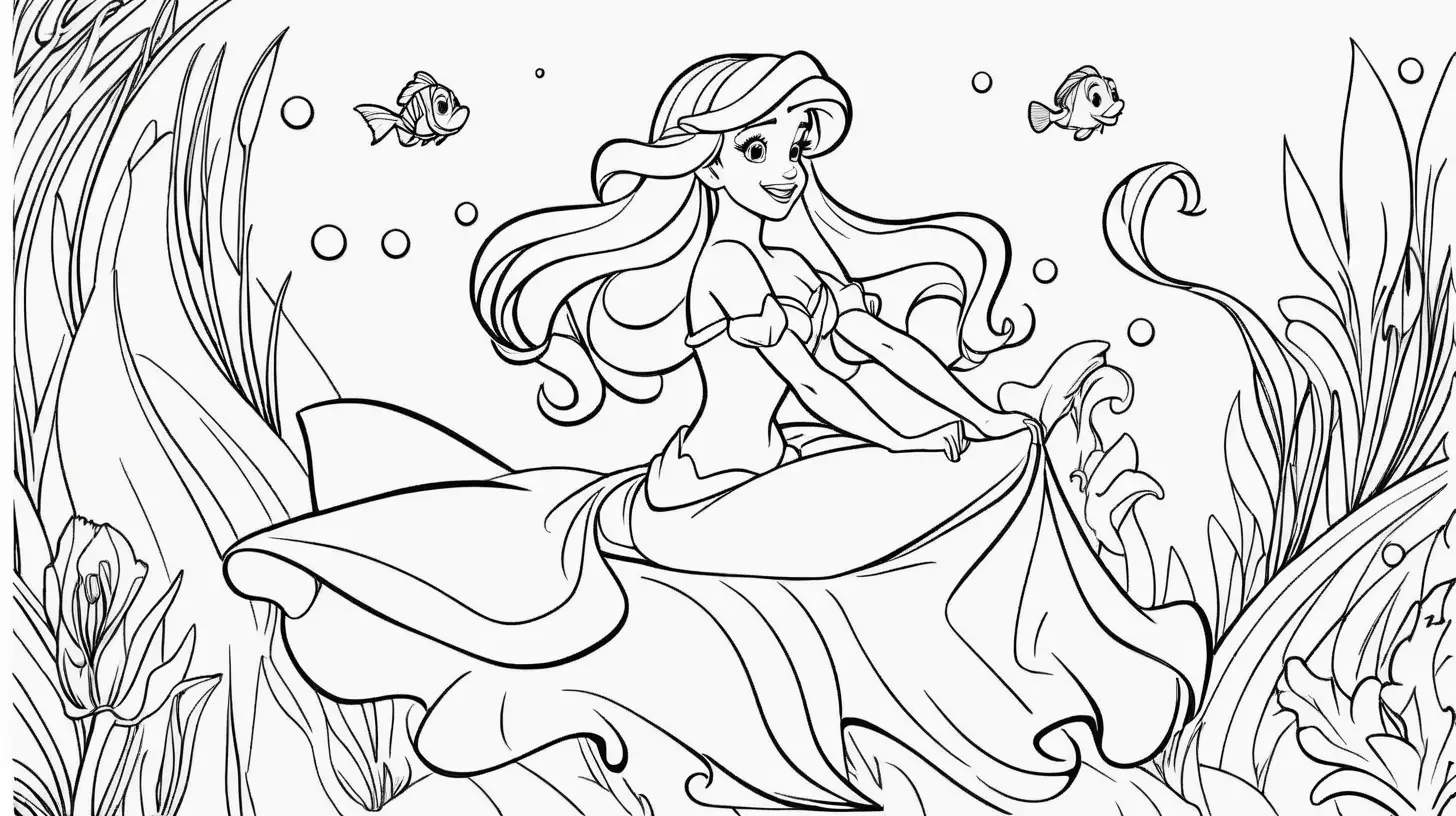 Disney Princess Ariel Coloring Page Outline