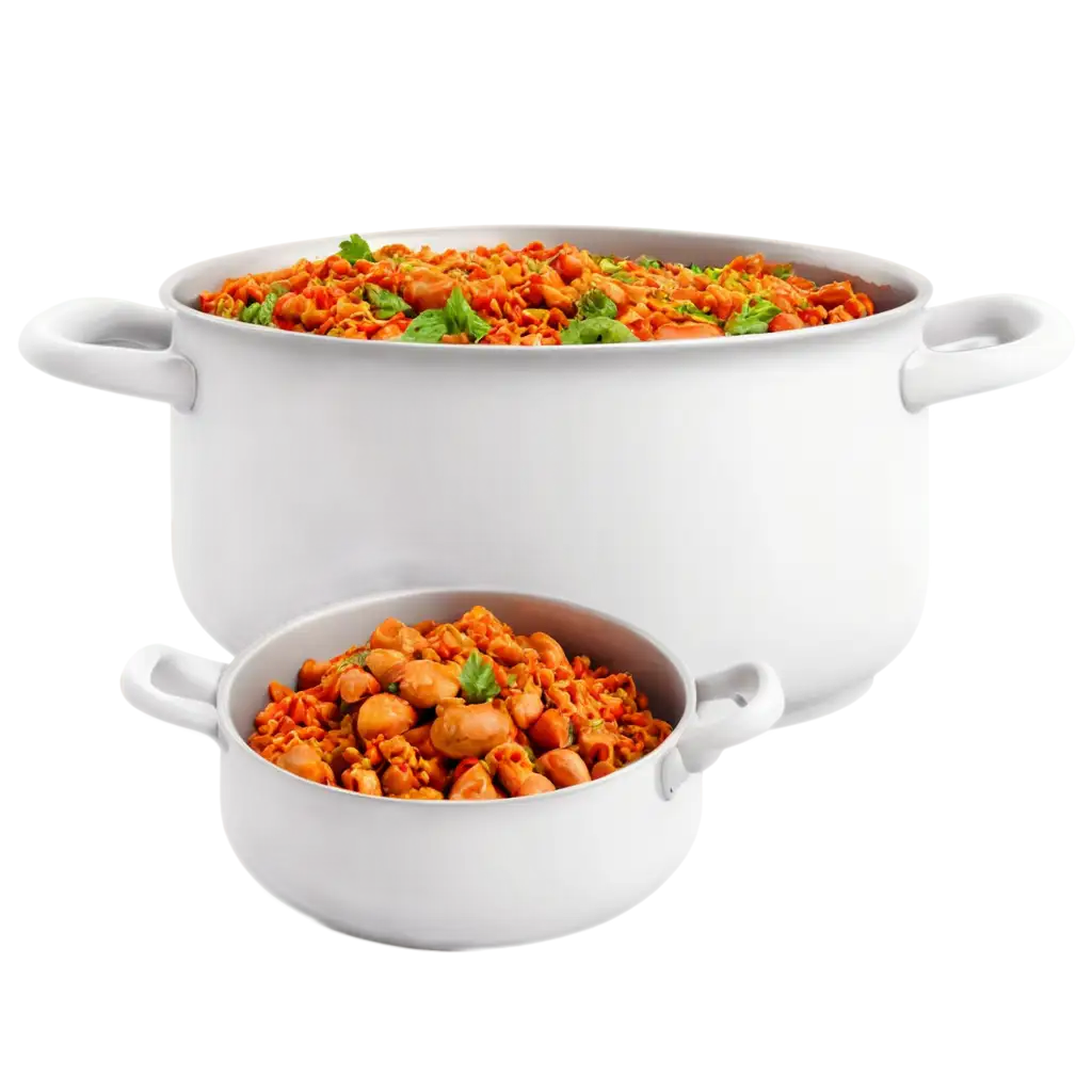PNG-Image-SEO-AnalysisRealistic-3D-PNG-Image-of-White-Pot-with-Jollof-Rice-Chicken-and-Recipe-Ingredients-on-Cooking-Gas