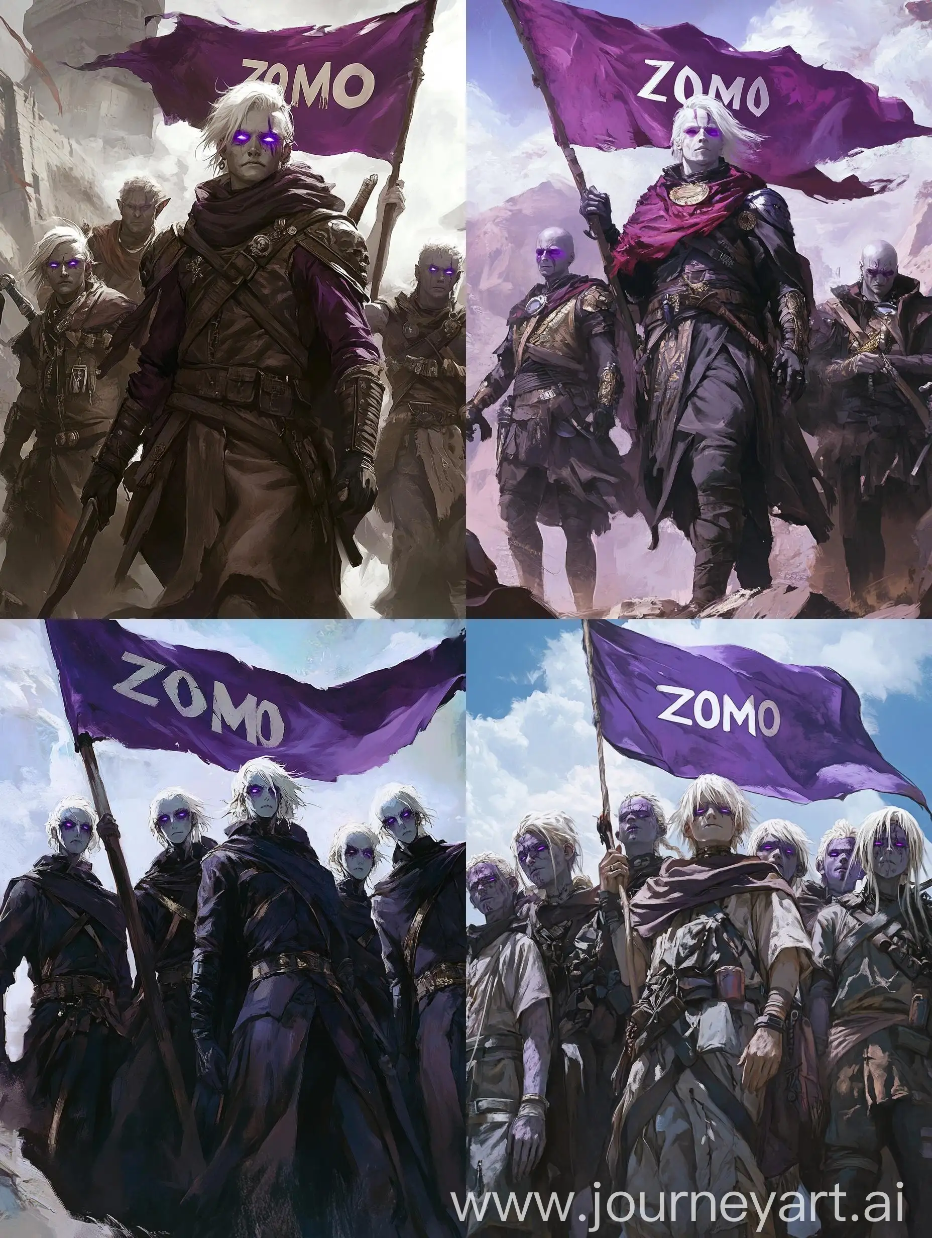 Ancient-Pale-Skin-People-with-White-Hair-and-Purple-Eyes-Holding-ZOMO-Flag