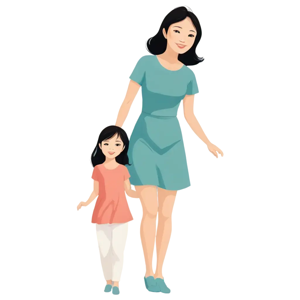 Asian-Mother-and-Daughter-PNG-Image-Heartwarming-Illustration-of-Family-Bonding