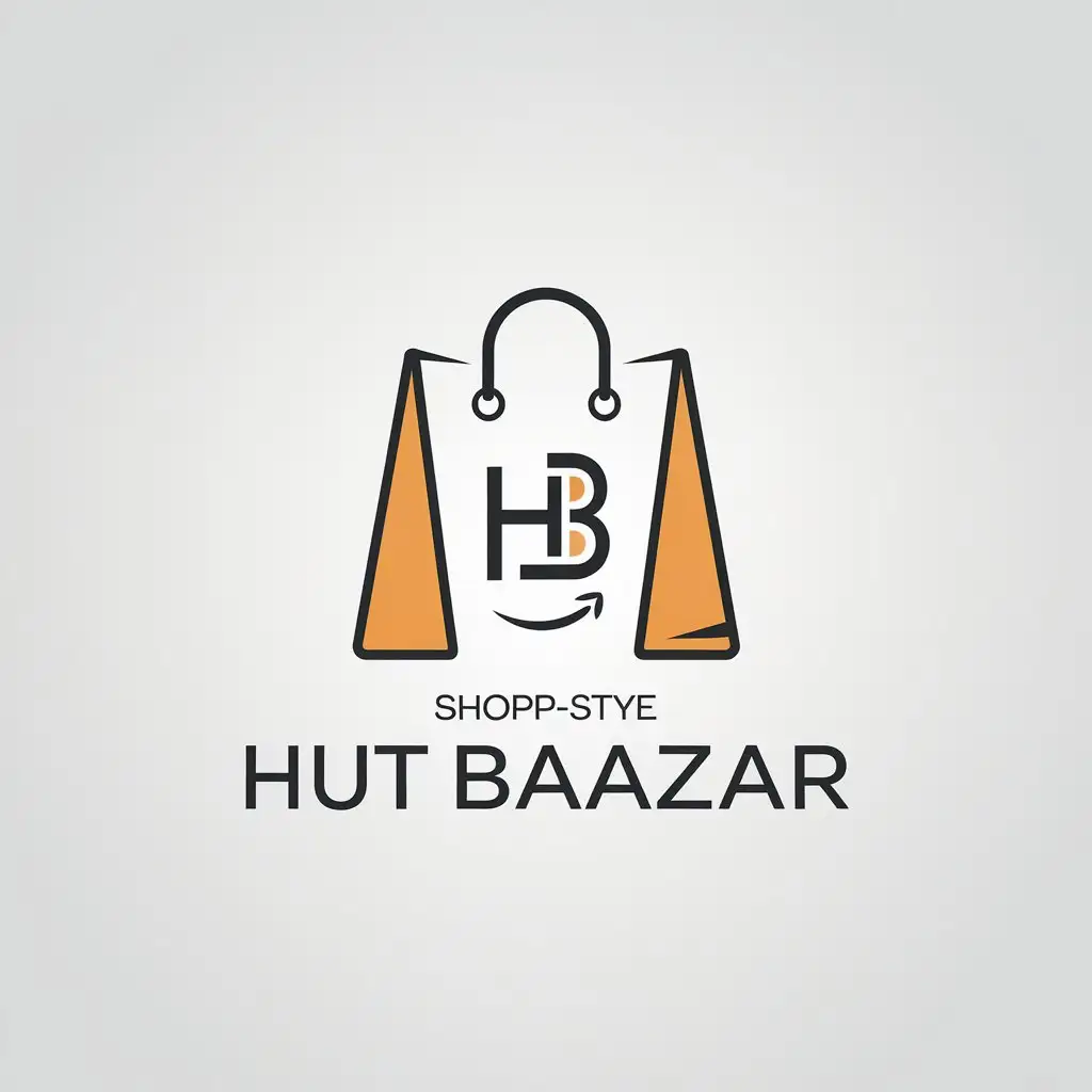 LOGO Design for Hut Baazar Sleek Shopping Bag with H and B Monogram and Friendly Smile Curve