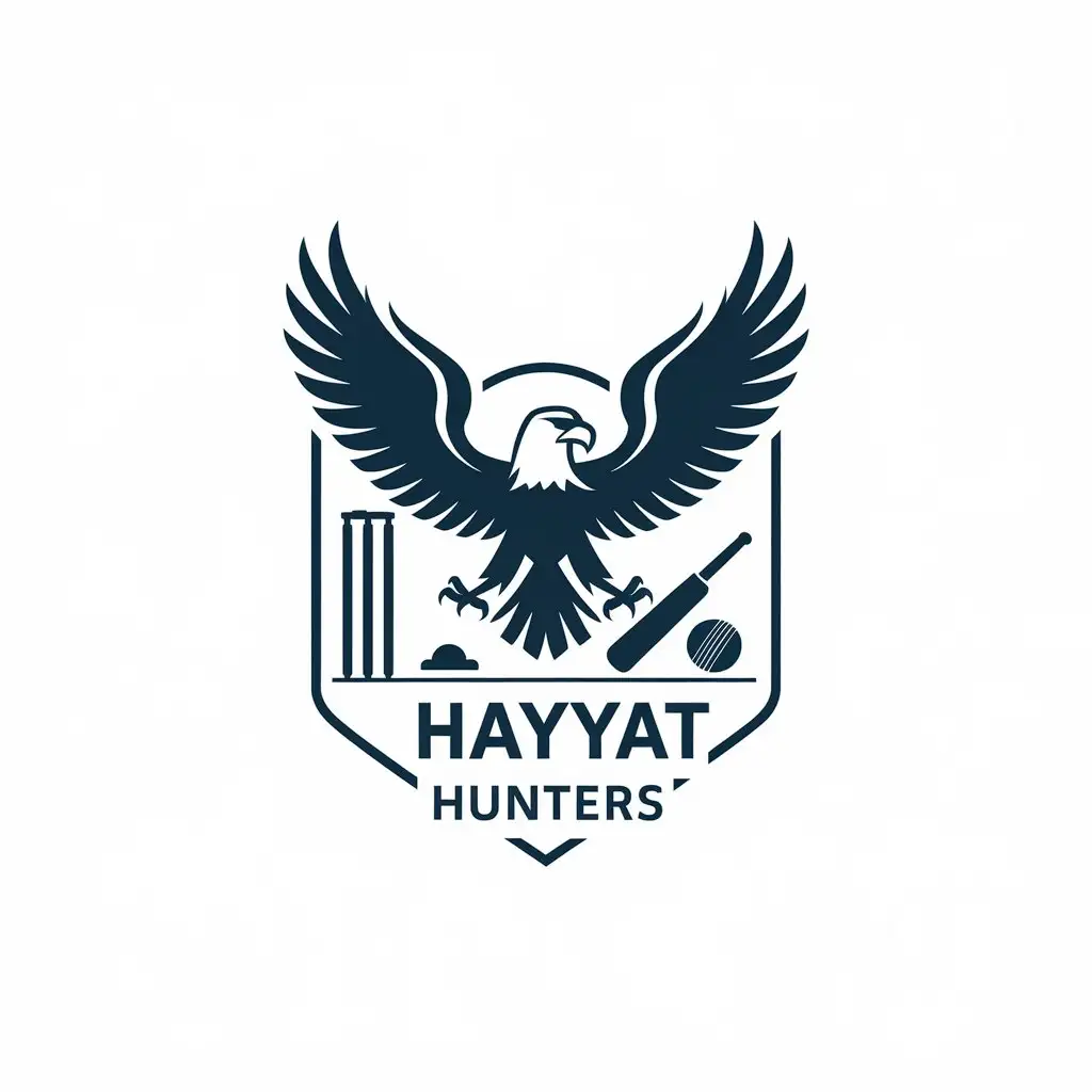 LOGO Design For Hayyat Hunters Eagle Cricket Stump Bat and Ball Vector Logo Design