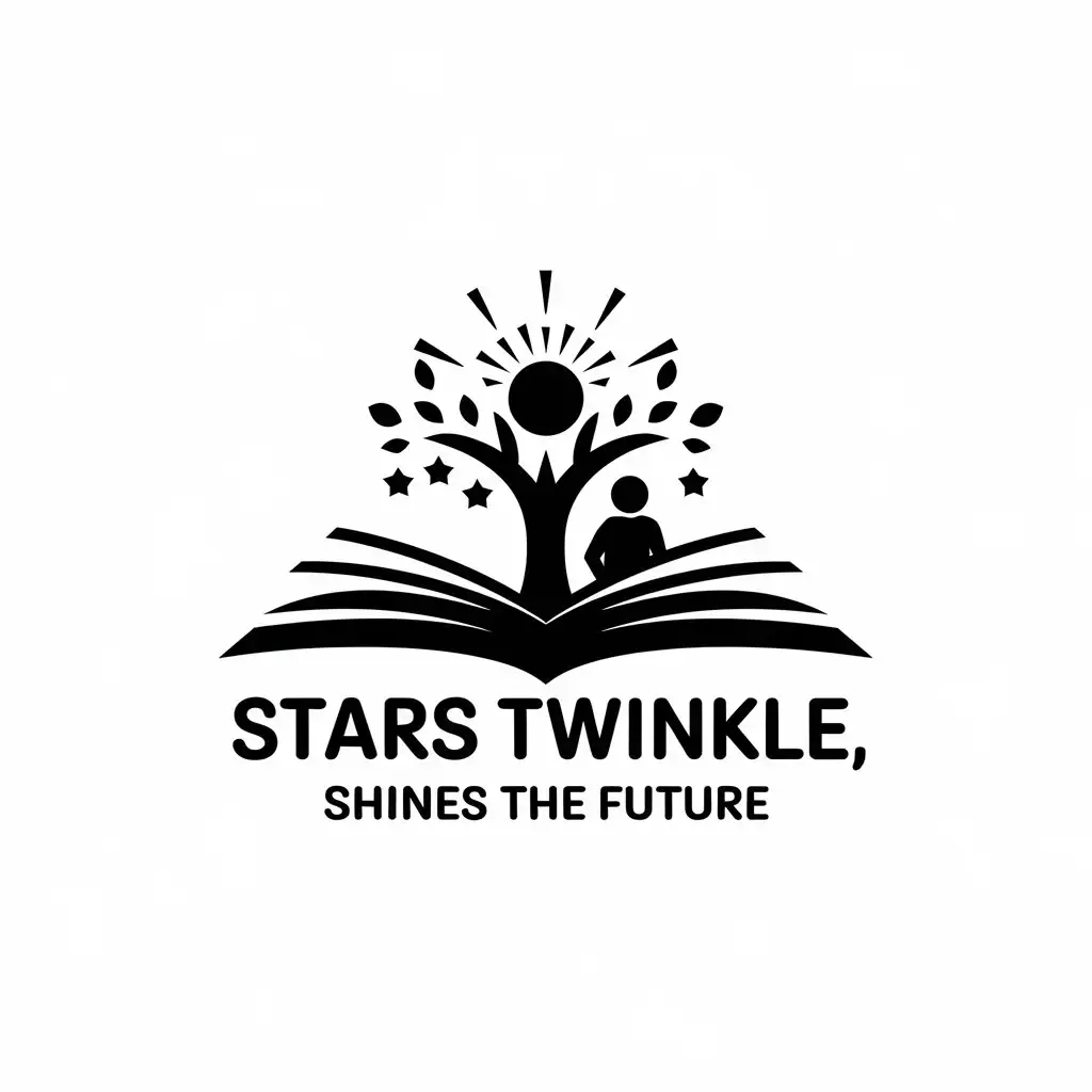 a vector logo design,with the text "stars twinkle, shines the future", main symbol:book, sunlight, student,complex,be used in Education industry,clear background