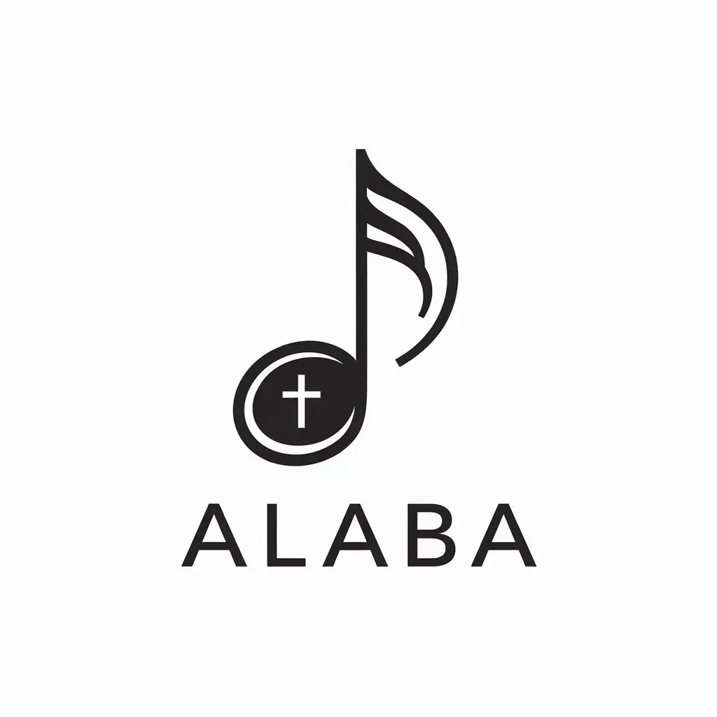 a vector logo design,with the text "Alaba", main symbol:Be a symbol with reference to music, this logo is about a Christian music school, where musical instruments will be taught,Minimalistic,be used in Education industry,clear background