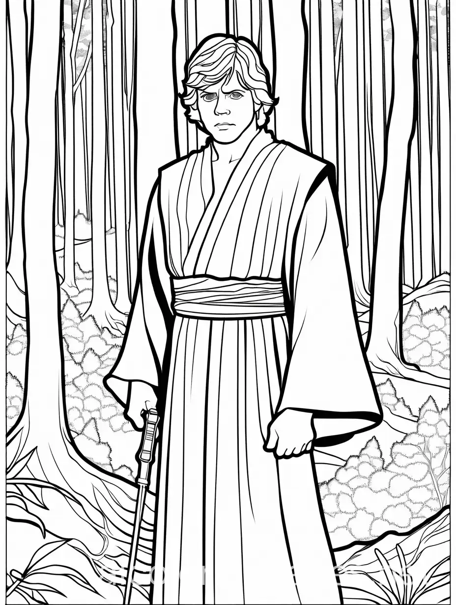 Heroic-Luke-Skywalker-in-the-Enchanted-Forest-A-Black-and-White-Coloring-Adventure