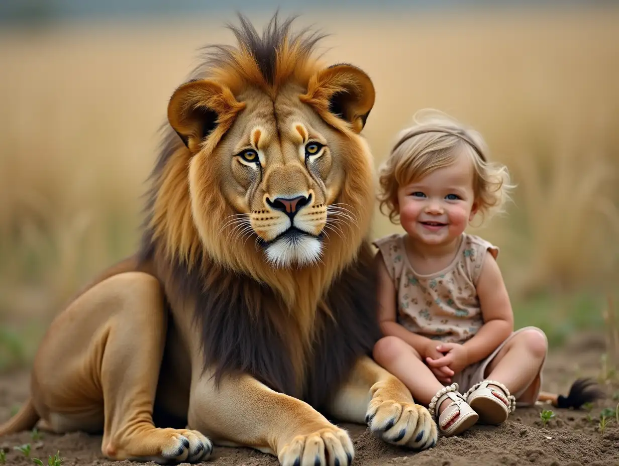 A child is sitting on a lion