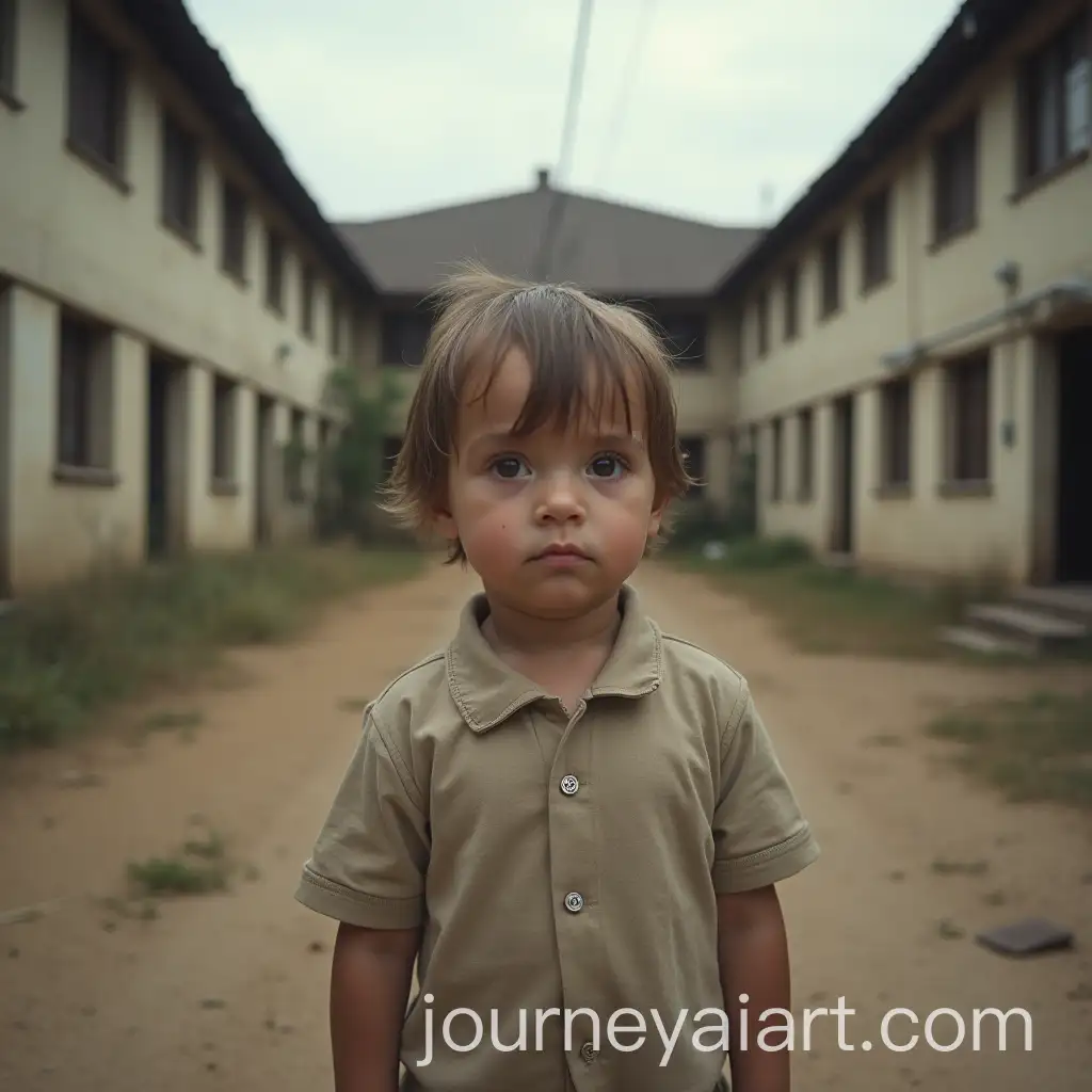 Child-in-Front-of-an-Orphanage-with-Uncertain-Expression