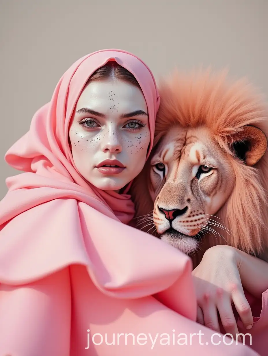 AvantGarde-Fashion-Model-with-Pink-Lion-in-Mufurra