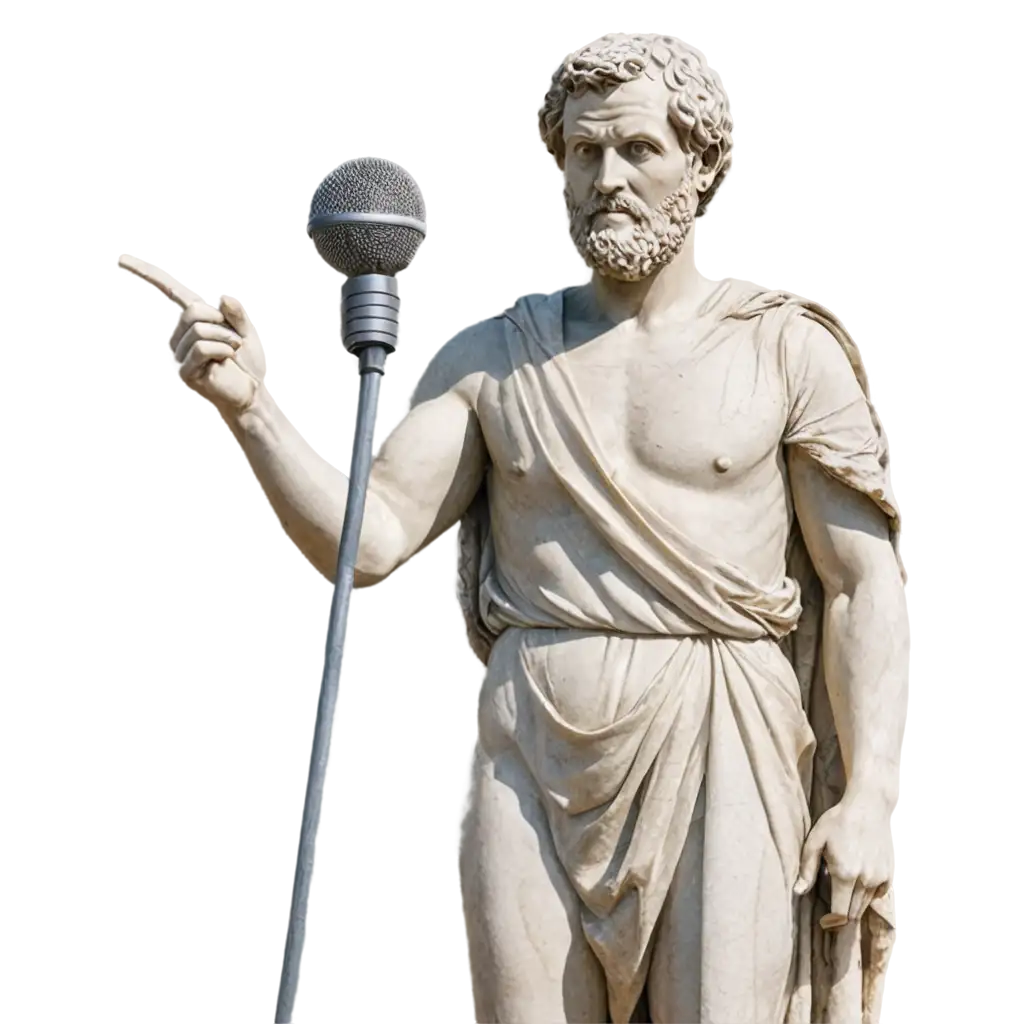 Statue-of-Aristotle-Holding-a-Microphone-PNG-Image-for-Enhanced-Online-Presence