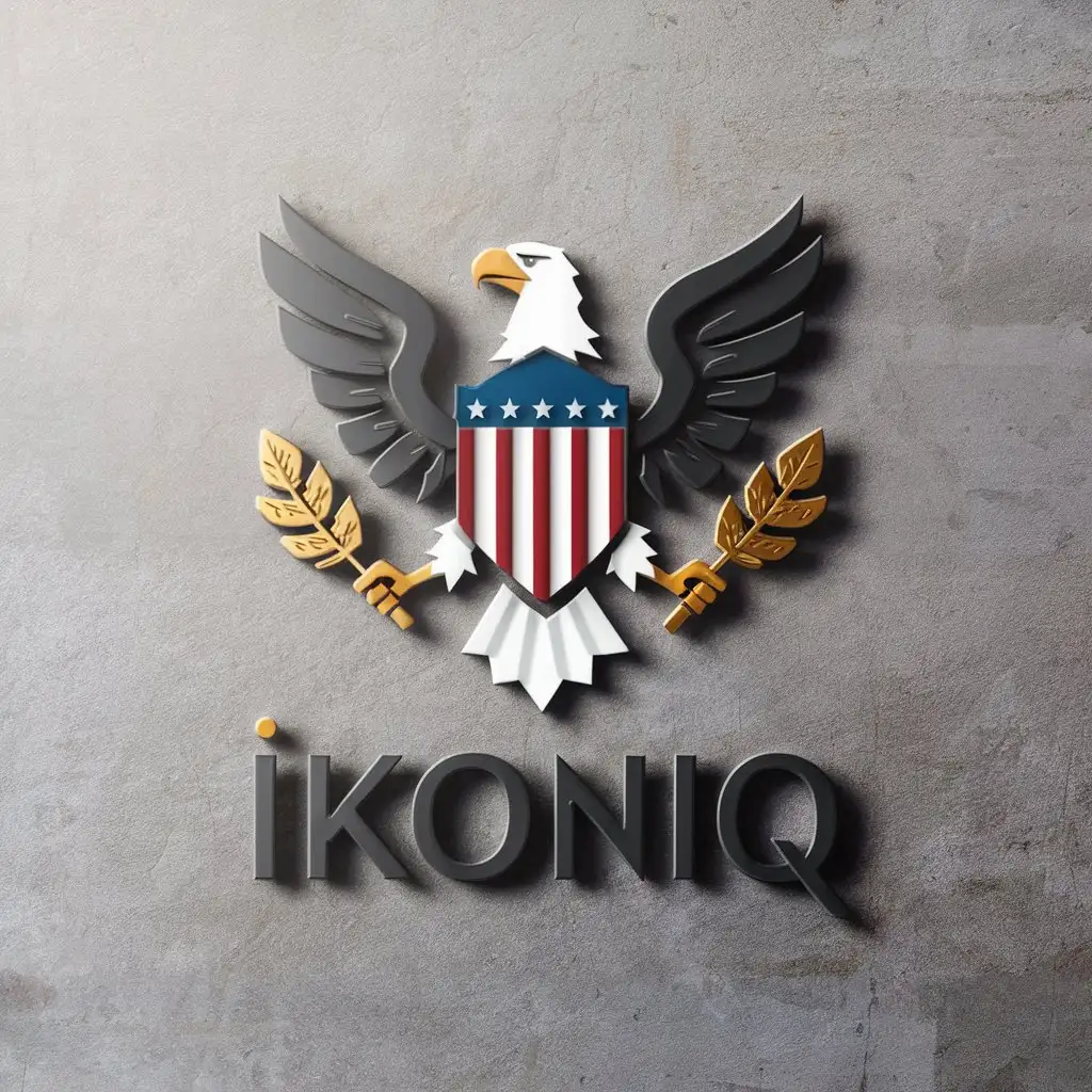 LOGO Design For IKONIQ Minimalistic White Eagle with American Shield and Gold Leaf for Retail Industry