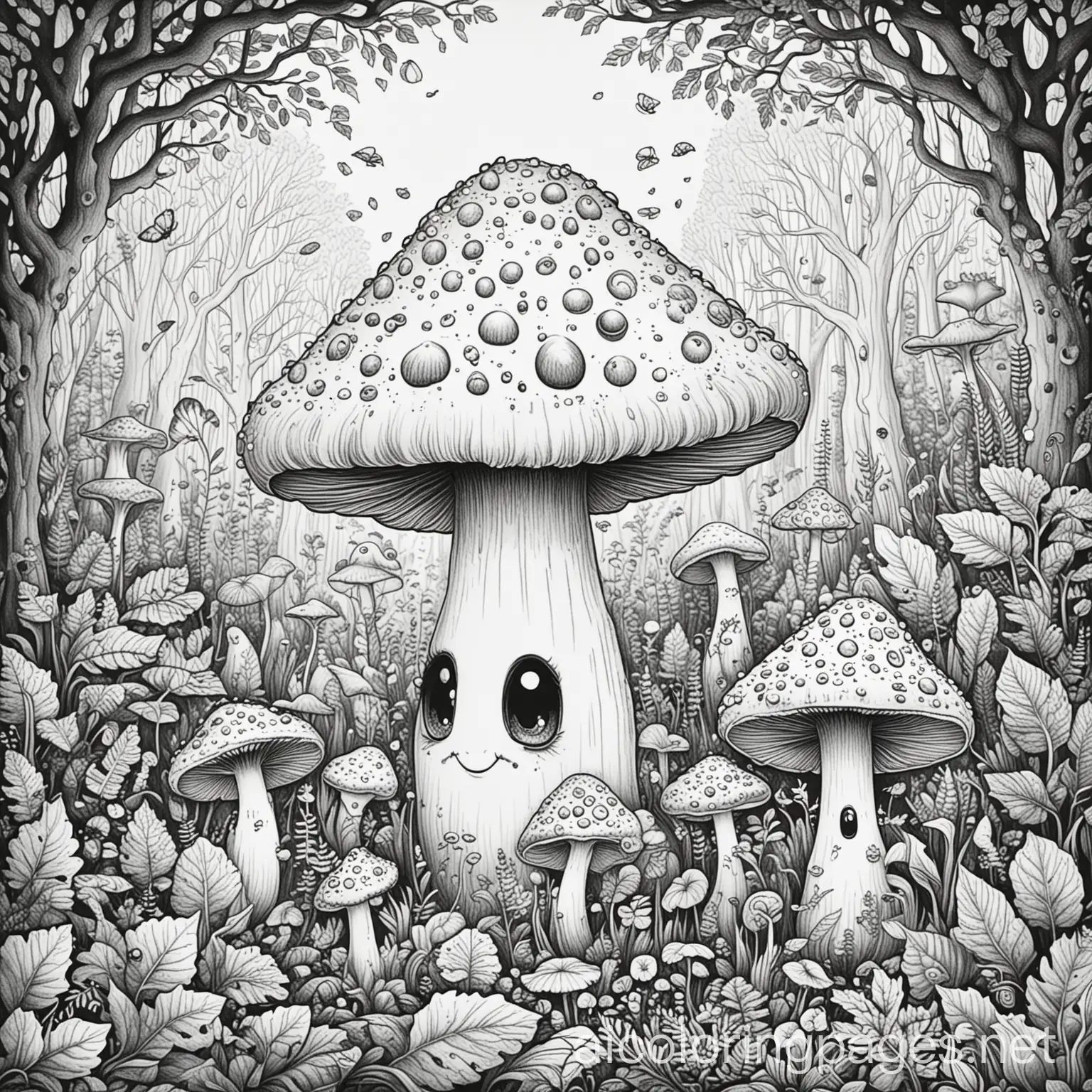 CreepyCute-Mushroom-Creatures-Coloring-Page