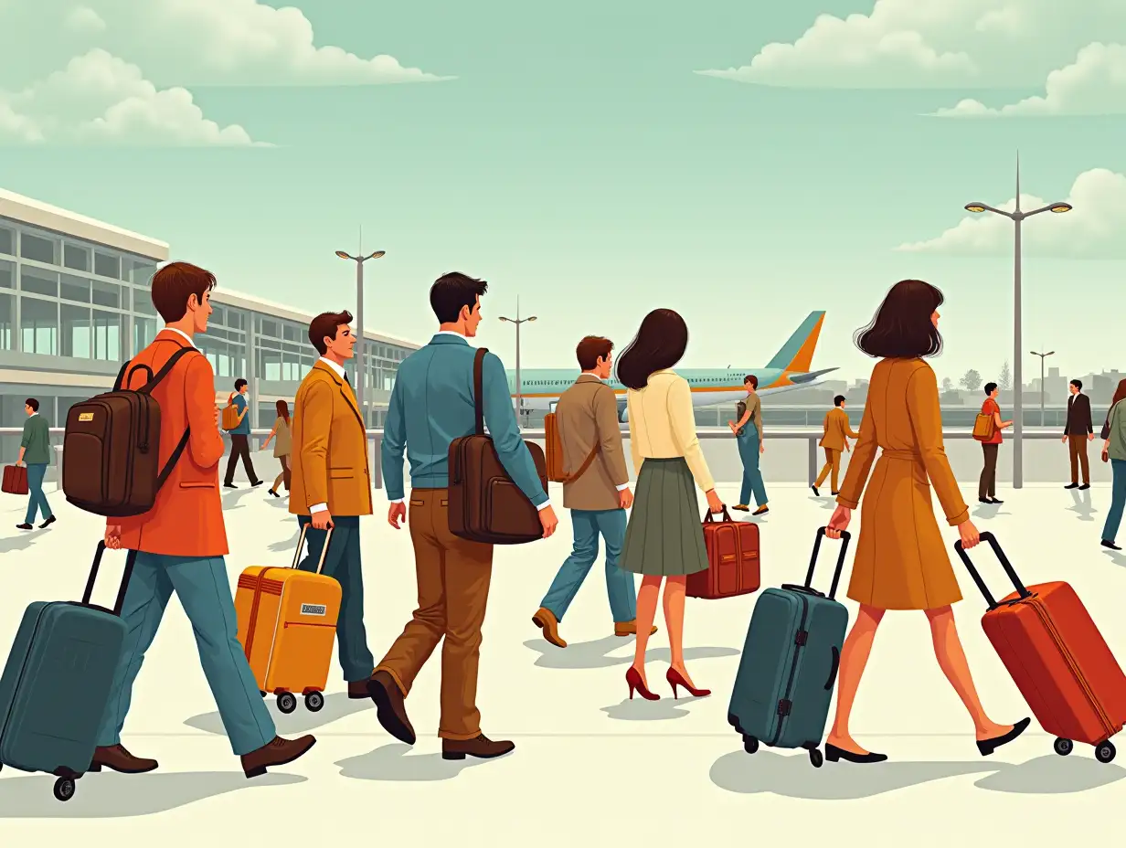 Seventies-Style-Airport-Scene-with-People-Carrying-Vintage-Luggage