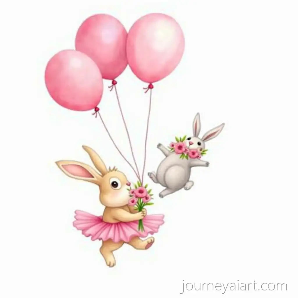 Whimsical-Bunnies-withBunny-with-tutu-and-balloons-Pink-Tutu-and-Floral-Accents-in-Watercolor-Style