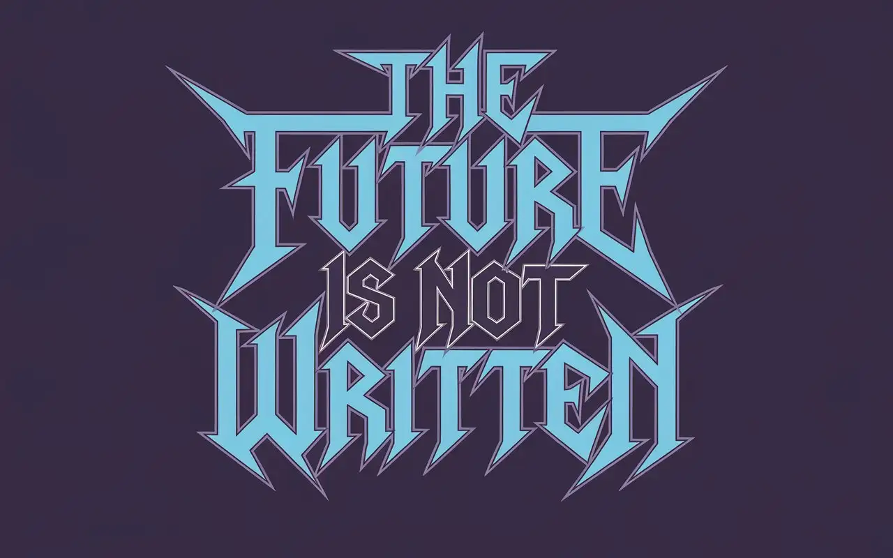 Las Palabras,The Future Is Not Written, with letters of Rock,the letters are of metal in blue and black color