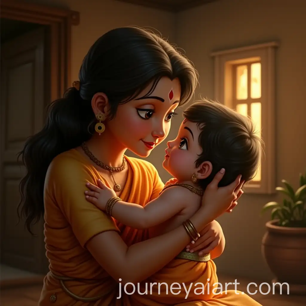 Yashoda-Lovingly-Cradling-Baby-Krishna-in-Traditional-Village-Home