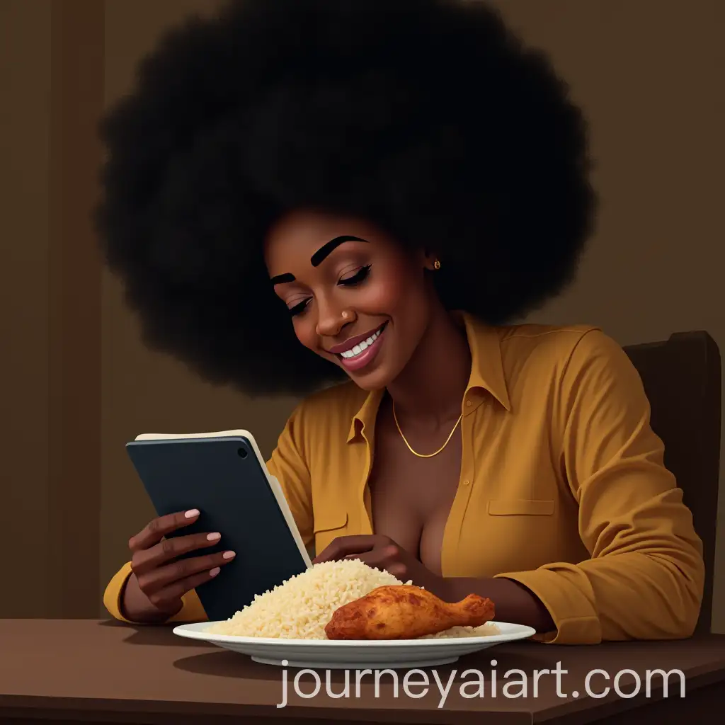 Black-Woman-with-Afro-Hair-Enjoying-Reading-on-Kindle